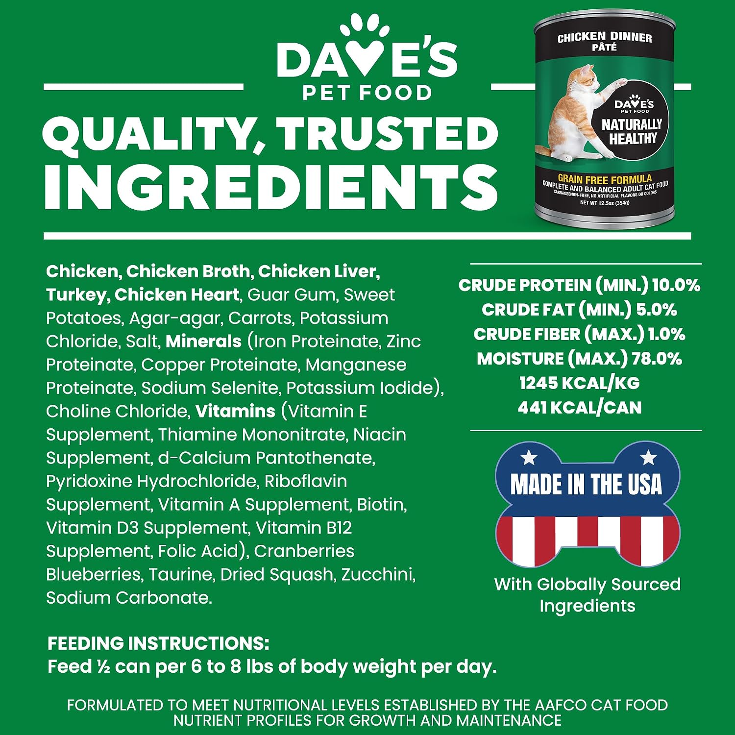 Dave's Pet Food Grain Free Wet Canned Cat Food Pate, Chicken, 12.5 oz, 12pk | Made in USA, Naturally Healthy, Easy to Digest Wheat & Gluten-Free, Use as Topper or Meal, Carrageenan-Free
