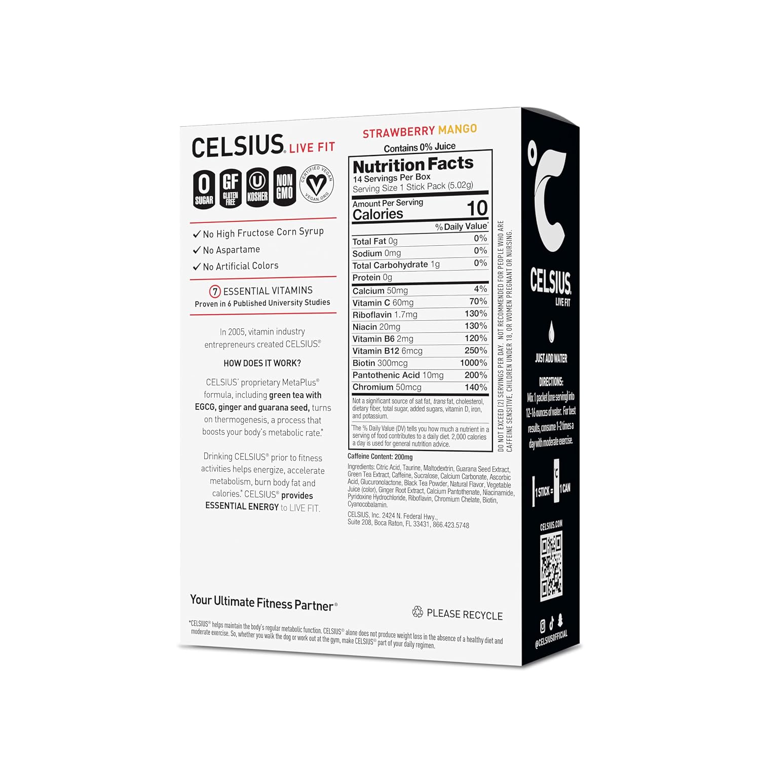 CELSIUS On-The-Go Powder Stick Packs, Zero Sugar (14 Sticks per Pack)
