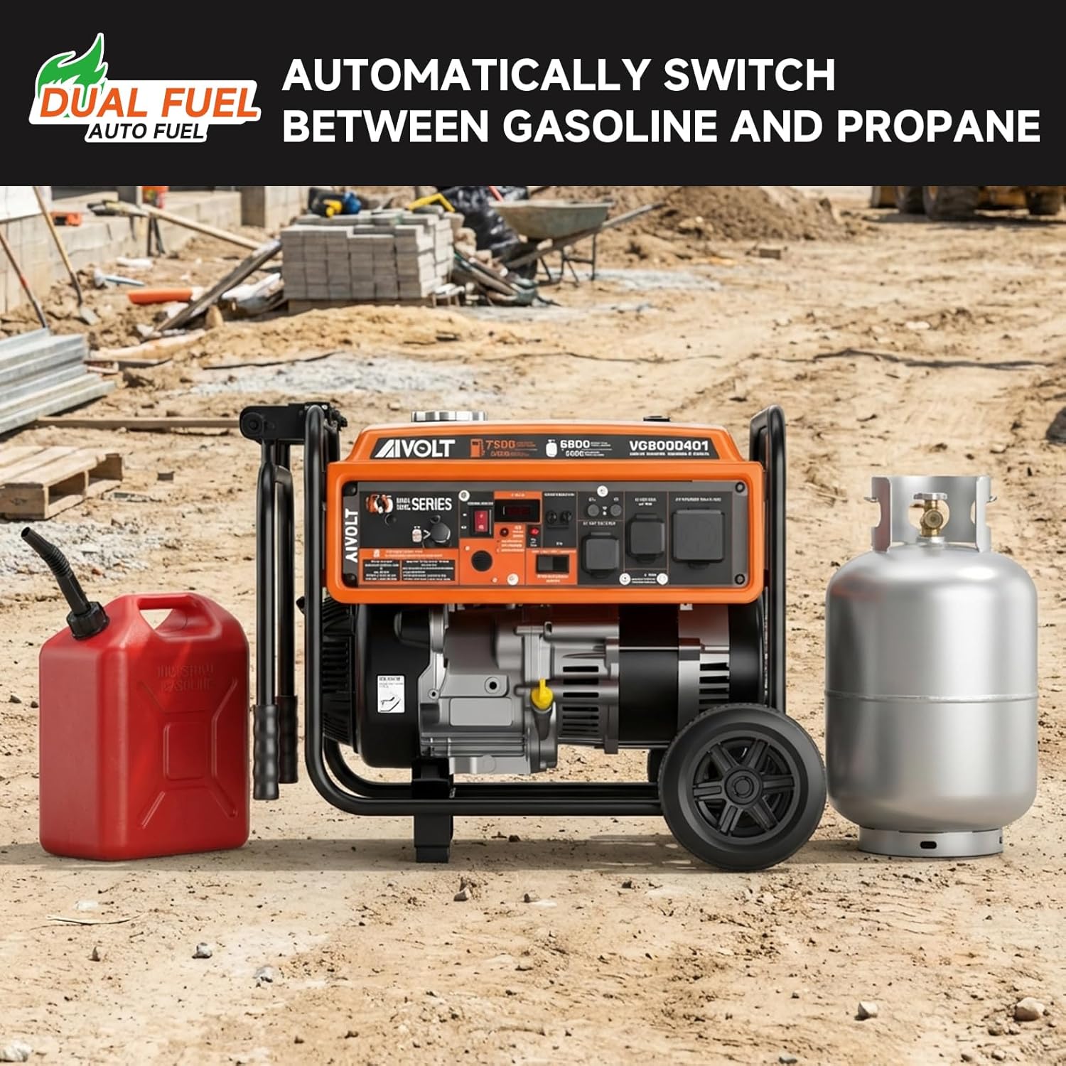 AIVOLT Generator 7500 Watt Dual Fuel Portable Generator with Wheels, Gas and Propane Powered, 50A RV Ready, CO Sensor, 4-Stroke OHV Air Cooled Engine