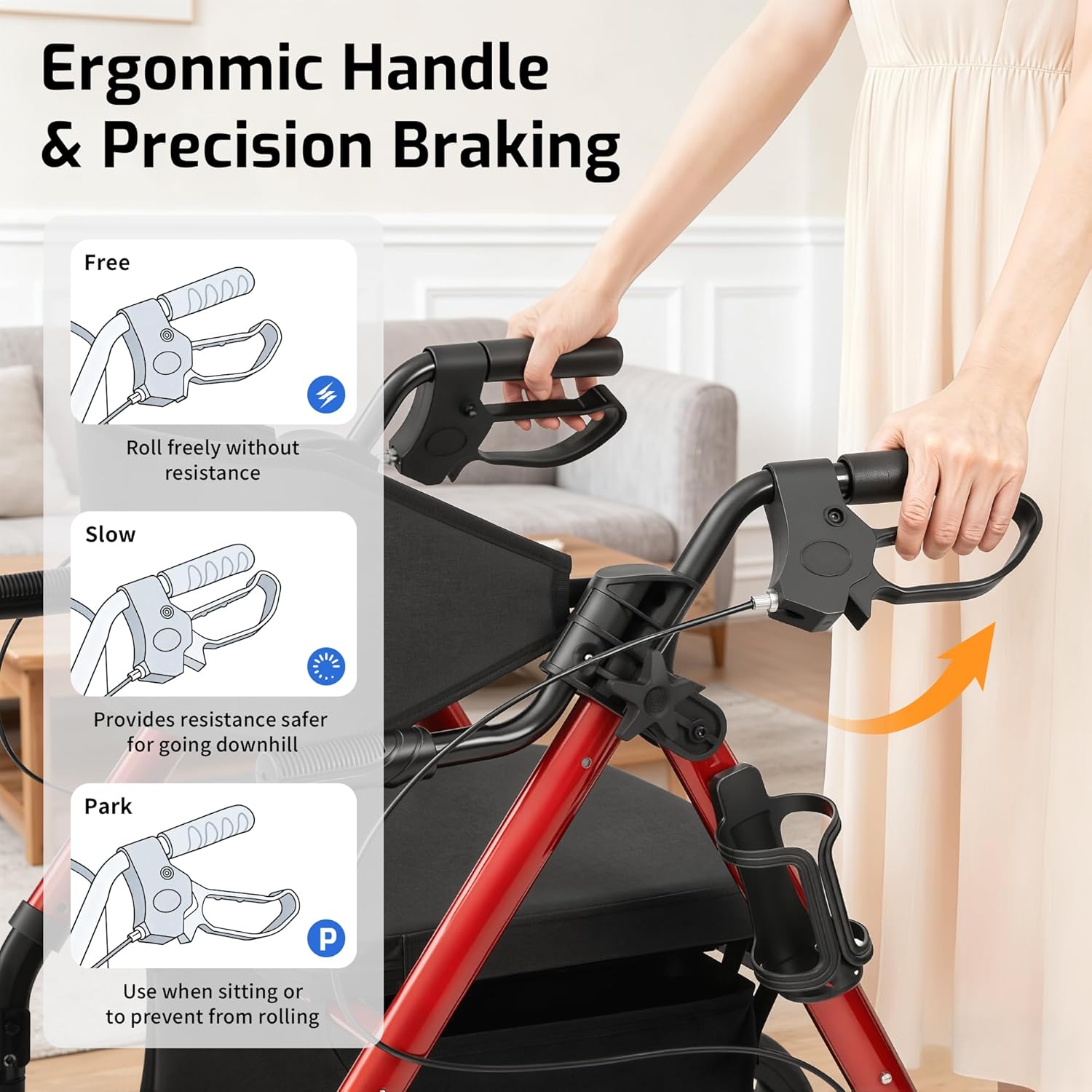2 in 1 Rollator Wheelchair Combo Walker for Seniors with Seat | Transport-Wheelchair-Lightweight-Foldable with Adjustable Seat and Handle