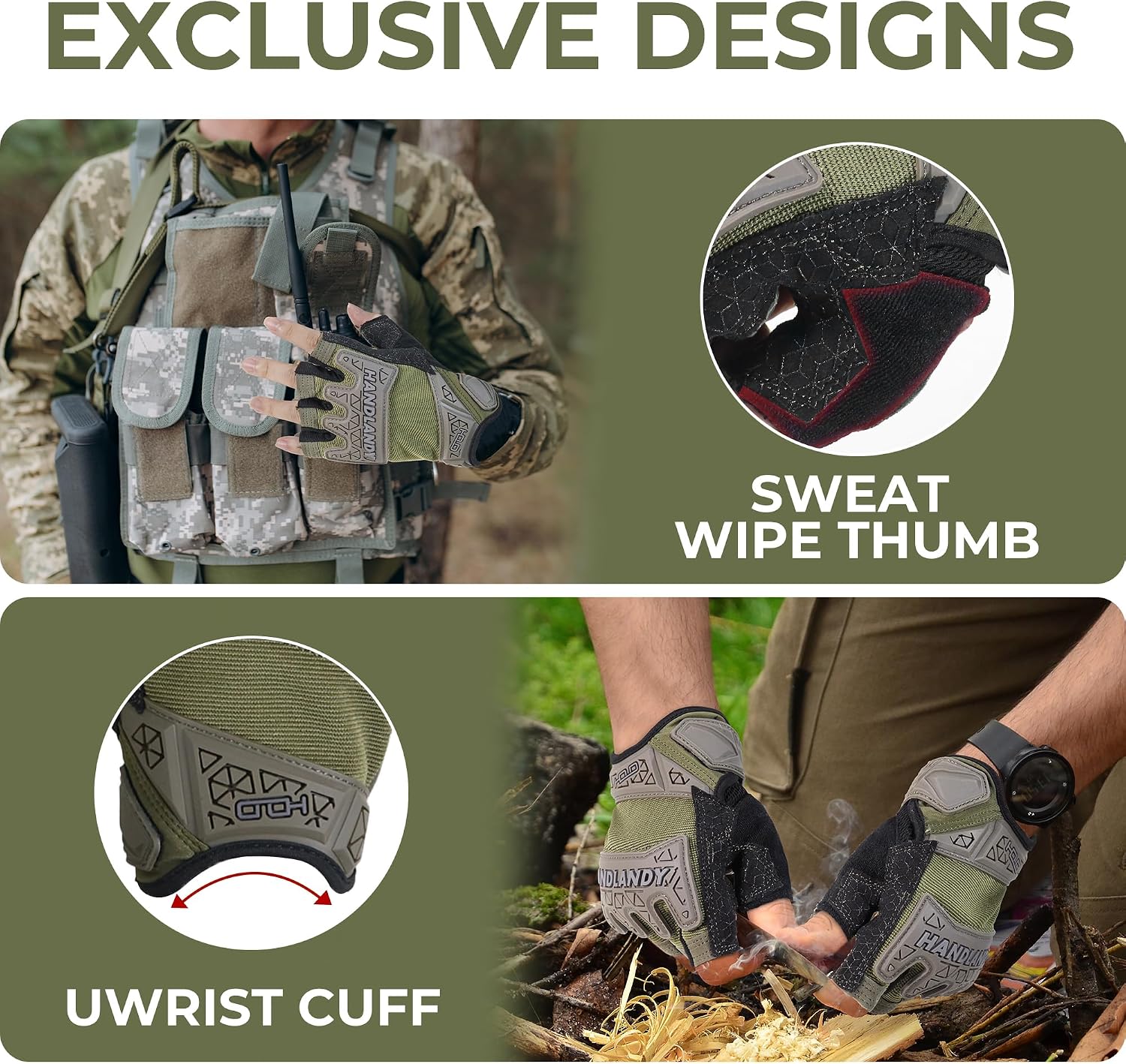 HANDLANDY Framer Work Gloves Open-Finger Carpenters Gloves, Fingerless Gaming Gloves for Tactical Shooting, Airsoft, Hunting, Police Work and Hiking L