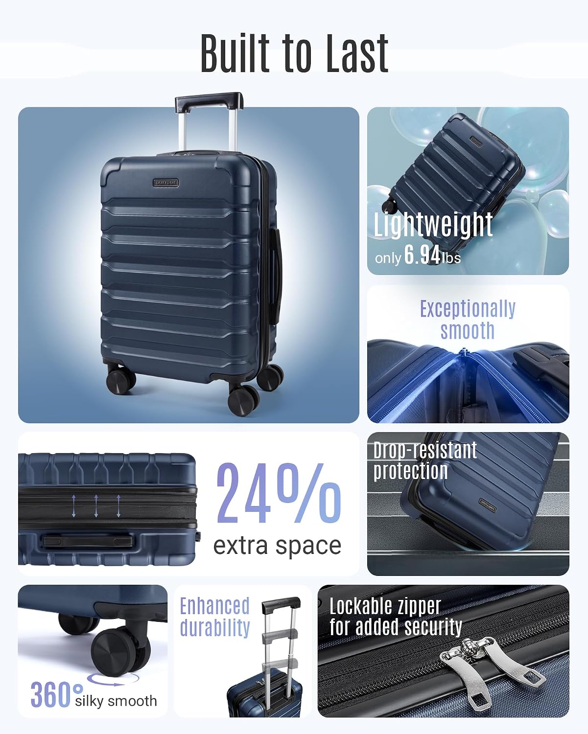 LIGHT FLIGHT Carry On Luggage, 20" Carry-On Suitcase, Deep Green | 20" Expandable Carry On Suitcases with Wheels, Lightweight Luggage, Durable Hard ShellRolling Suit Case for Men Women Travel