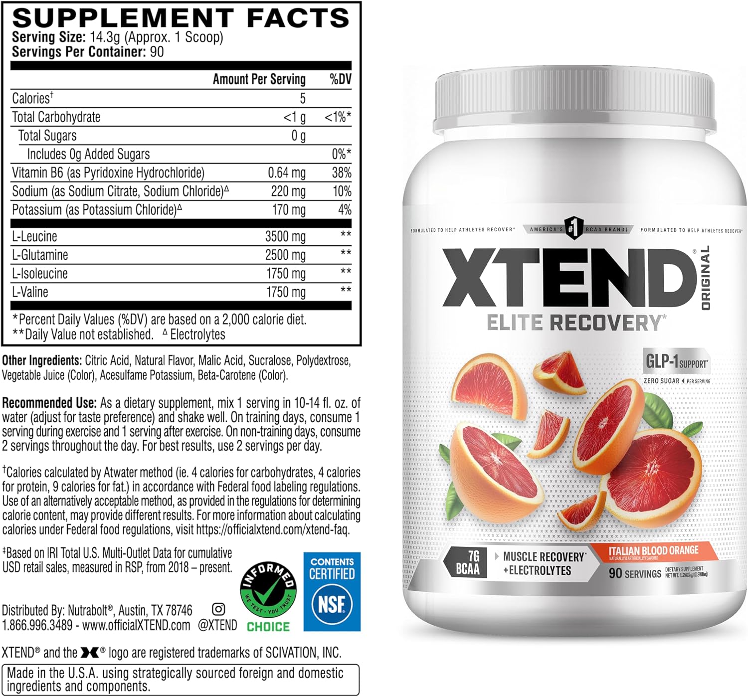 Xtend Original BCAA Powder, 7g BCAAs and 2.5g L-Glutamine for Muscle Recovery Hydration and Lean Muscle, Sugar Free Intra and Post Workout Drink with Electrolytes, Watermelon Explosion, 30 Servings