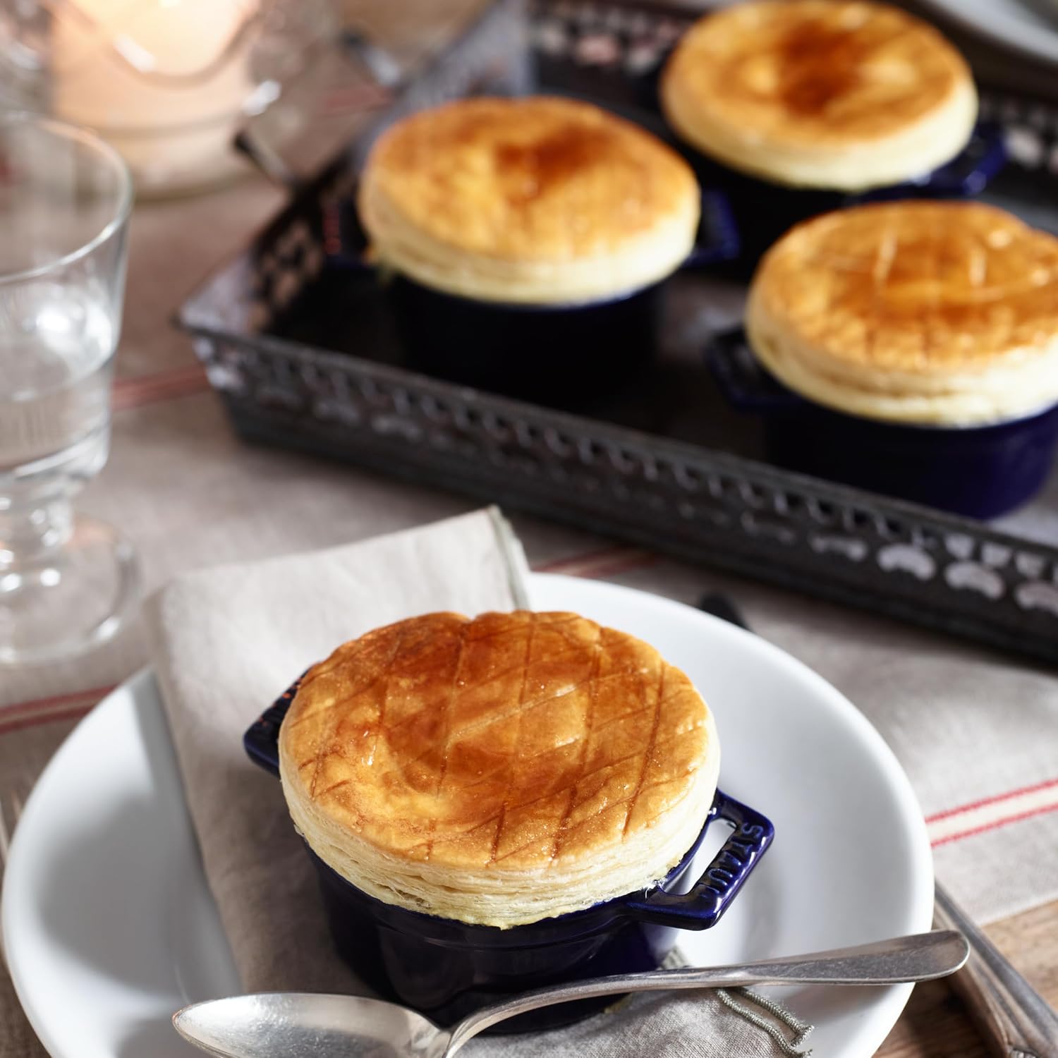STAUB Ceramic Dutch Oven 3-piece Mini Round Cocotte, Dark Blue