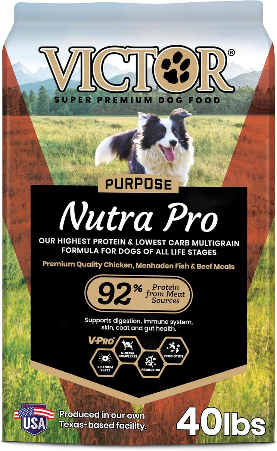 VICTOR Purpose Nutra Pro Dry Dog Food - High Protein Gluten-Free, 40 lb | Super Premium Dog Food, Low Carb Dry Kibble, For Active Dogs of All Ages, For Sporting, Pregnant or Nursing Dogs & Puppies