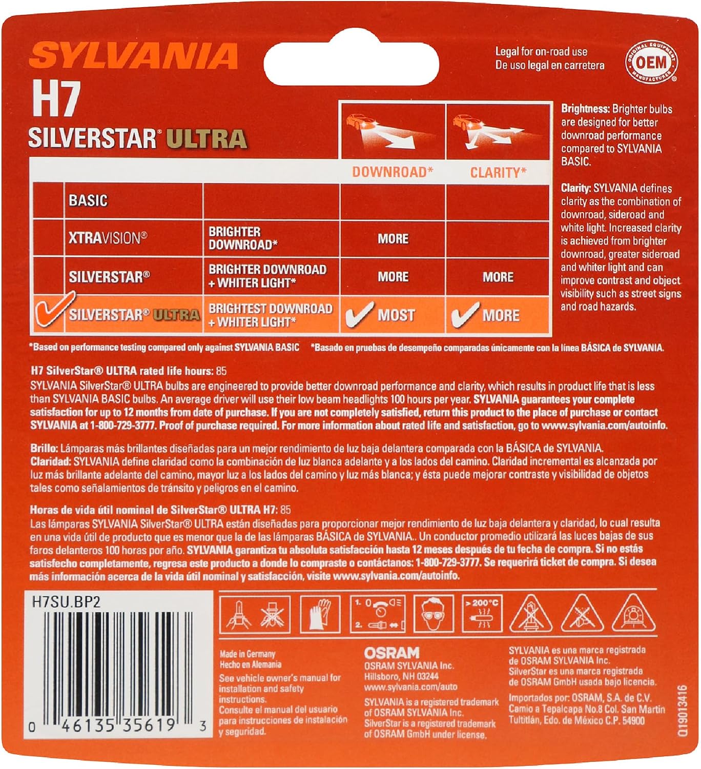 SYLVANIA - H7 SilverStar Ultra - High Performance Halogen Headlight Bulb, High Beam, Low Beam and Fog Replacement Bulb