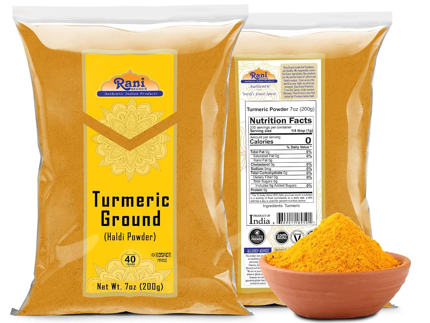 Rani Turmeric (Haldi) Root Whole Spice, Dried 7oz (200g) ~ All Natural | 100% Pure | Vegan | Gluten Friendly | NON-GMO | Kosher | Indian Origin