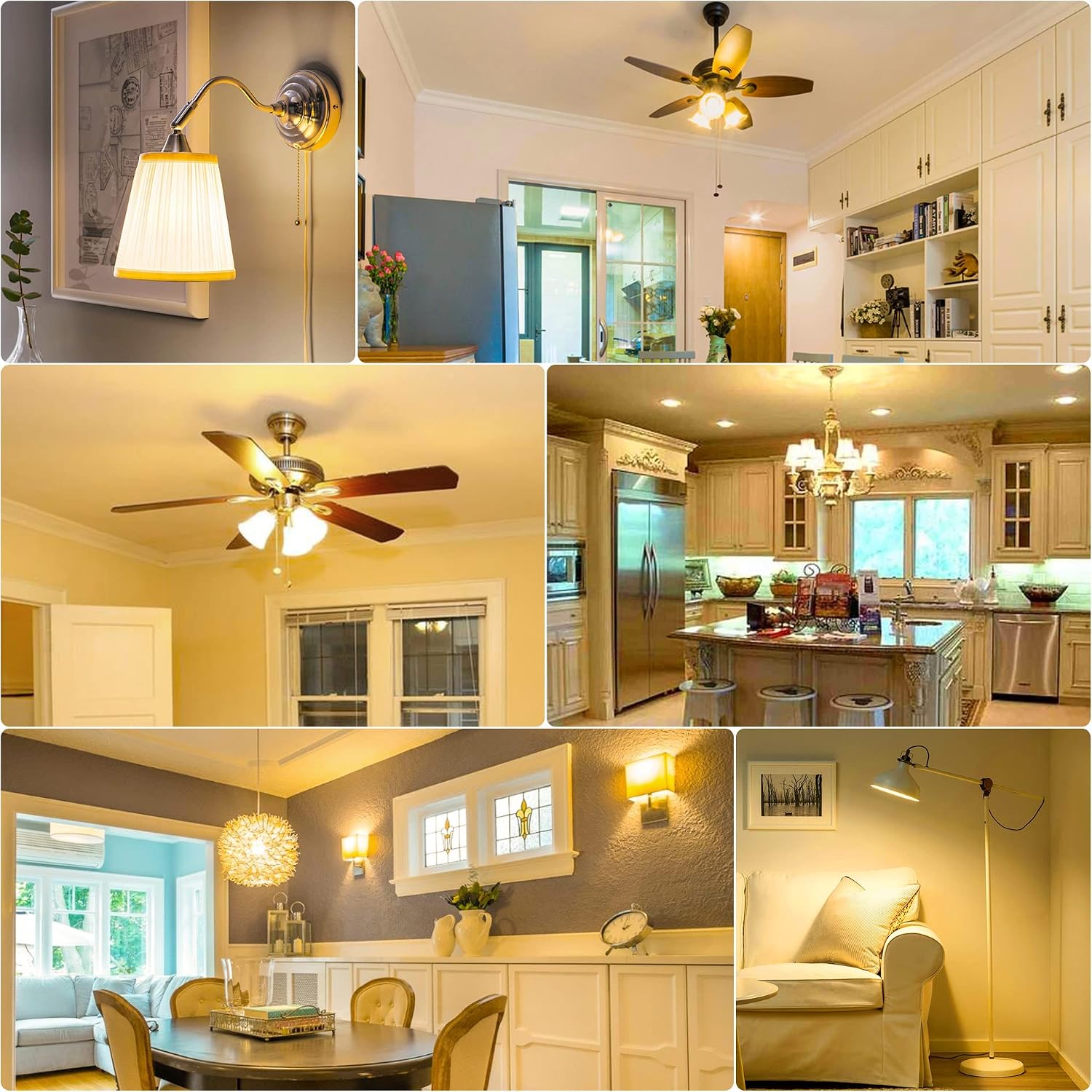 E12 LED Bulb 60W Equivalent Candelabra Light Bulbs 2700K Warm White | Small Base Light Bulb, 6W A15 LED Ceiling Fan Light Bulbs, CRI85+, 120V 600LM Round Bulb for Chandelier, Non-Dimmable 6 Pack