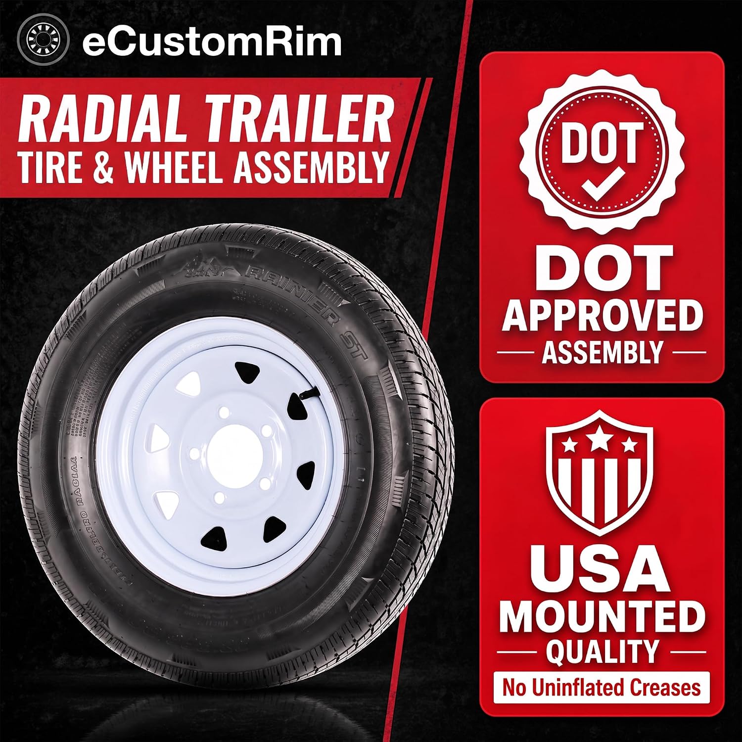 eCustomrim 2-Pack Radial Trailer Tire Rim Assembly ST175/80R13 5 Lug White | Spoke Wheel, 5 Lug on 4.5 Inch Center Bolt Pattern