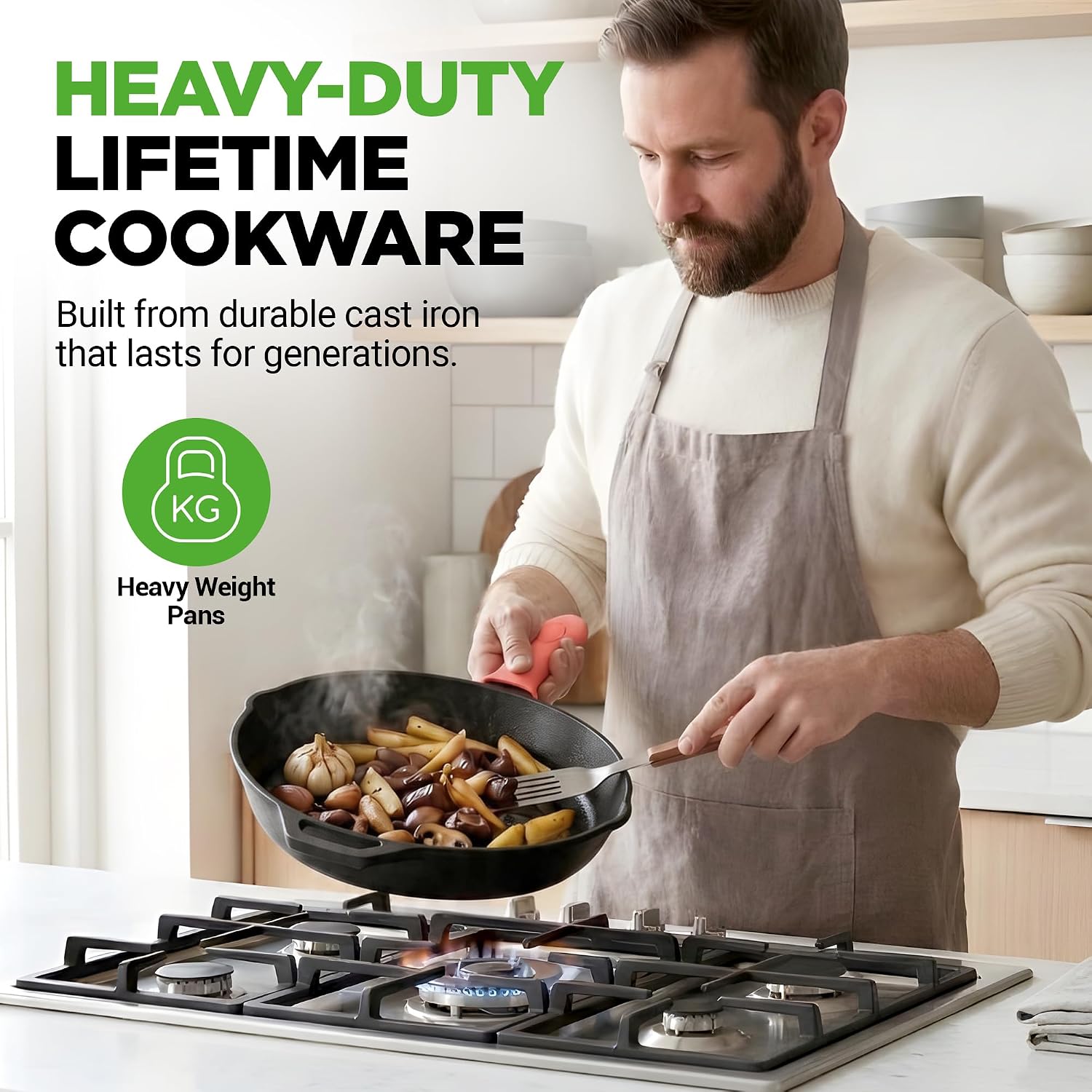 NutriChef 10 Inch Cast Iron Skillet with Lid - Pre-Seasoned Small Fry Pan with Side Drip Spout and Silicone Handle