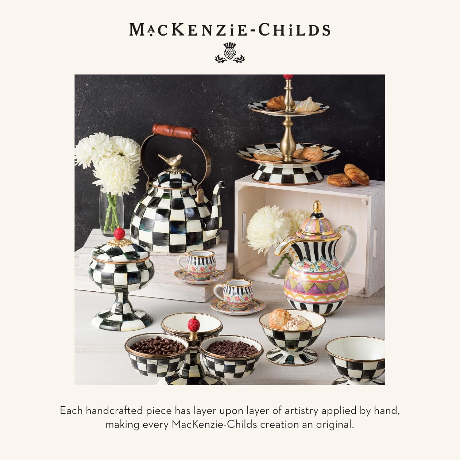 MACKENZIE-CHILDS Cotton Dish Towel, Hydrangea Tea Kettle