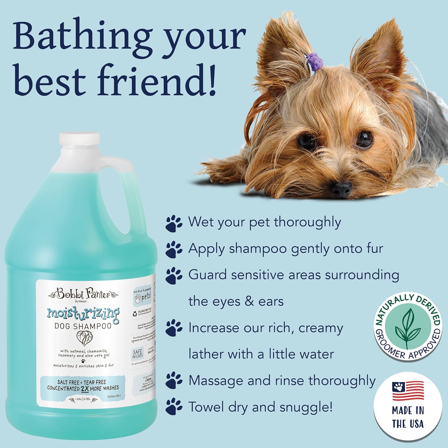 Bobbi Panter Soothing Dog Shampoo Tea Tree, Lavender, Cucumber & Oat Protein – Natural Formula for Sensitive Skin & Irritation Relief, Tear-Free, 30:1 Concentrate, Made in USA, 14 oz