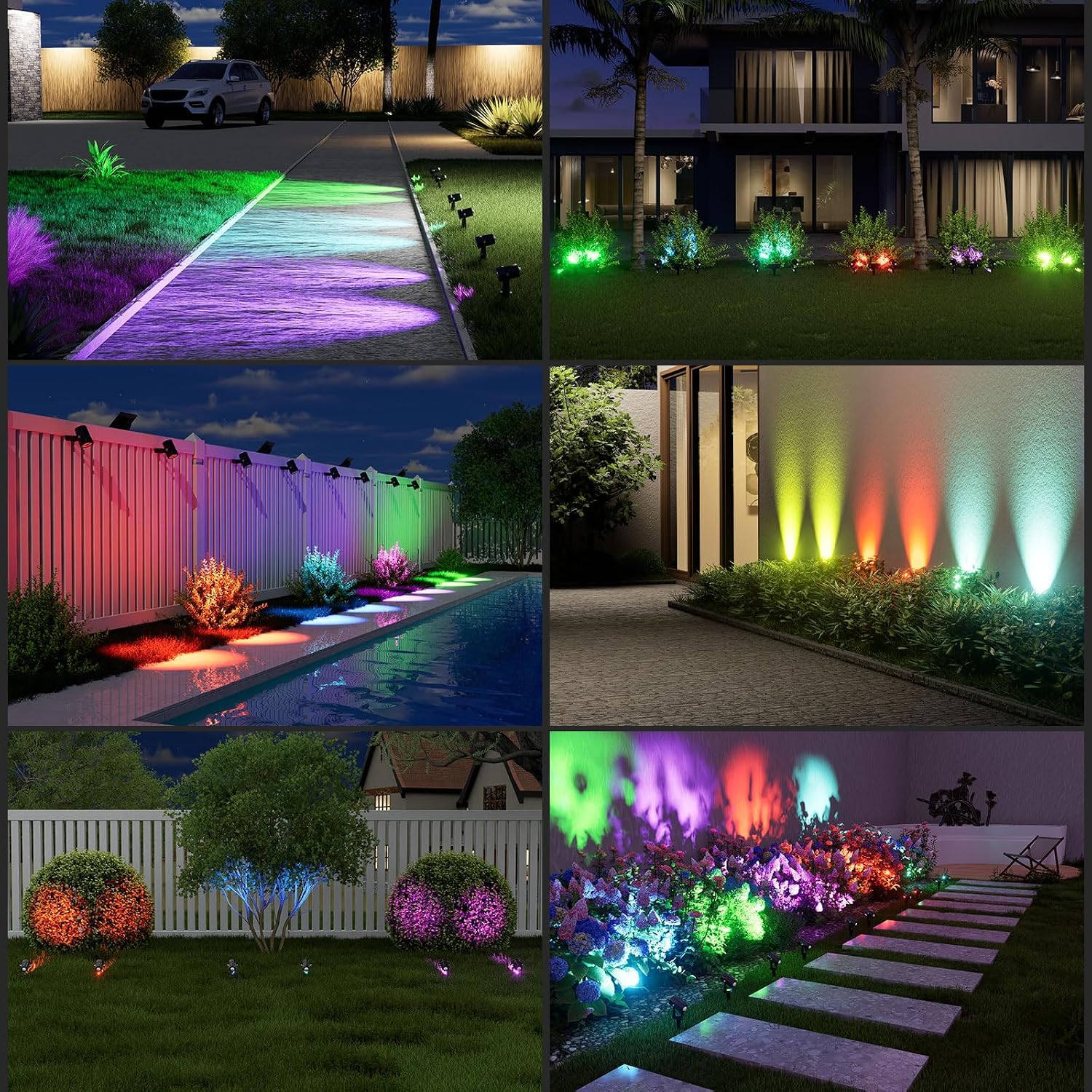 T-SUN Solar Spot Lights Outdoor, Dual Head Solar Spotlights, Cool White | IP65 Waterproof, 2 Brightness Modes, Dusk to Dawn Solar Uplights for Garden, Yard, Pathway, Patio, Lawn