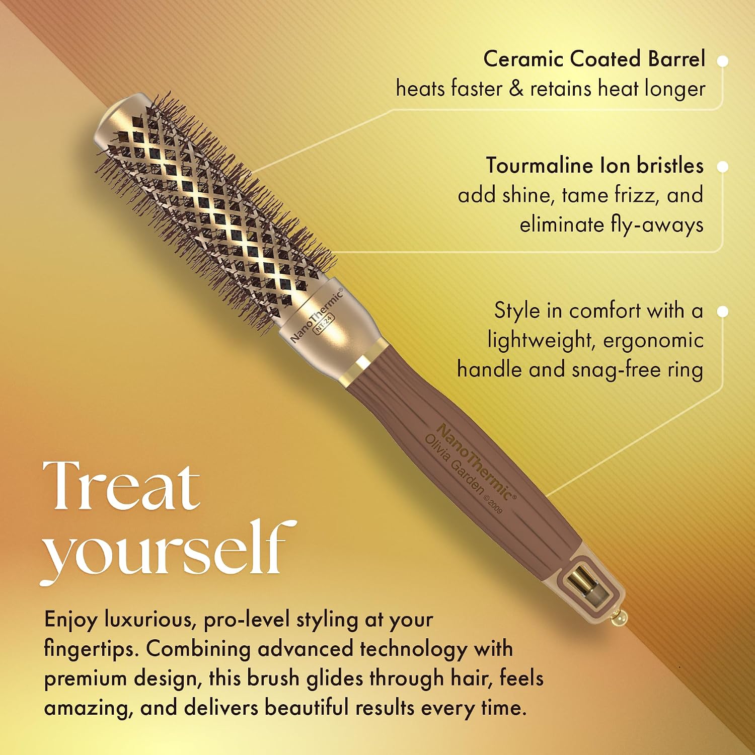 Olivia Garden NanoThermic Ceramic + Ion Round Thermal Hair Brush - Not Electrical - Professional Blowout Brush for Normal to Thick Hair