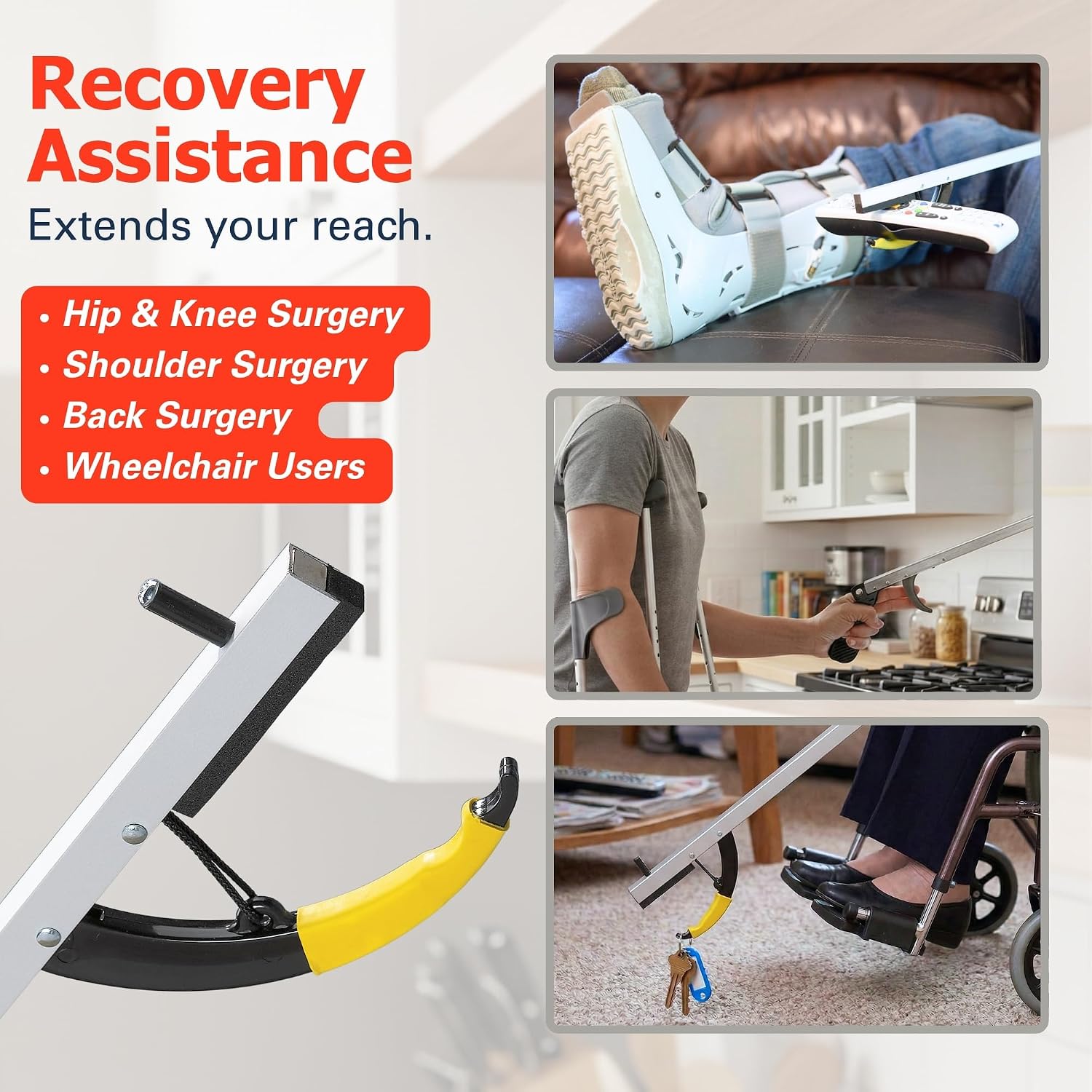 Sammons Preston Reacher, 32" Grabber Tool for Seniors, Magnetic Tip, Silver | Lightweight grabber reacher tool with magnetic tip, ergonomic grip and claw jaw, a reaching aid for seniors