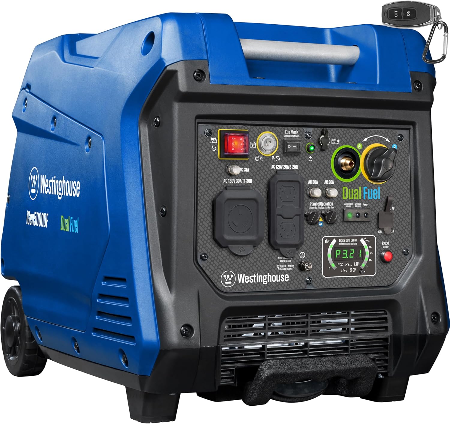 Westinghouse 5000 Peak Watt Super Quiet Portable Inverter Generator, Remote Electric Start with Auto Choke, Wheel & Handle Kit, RV Ready, Gas Powered, Parallel Capable