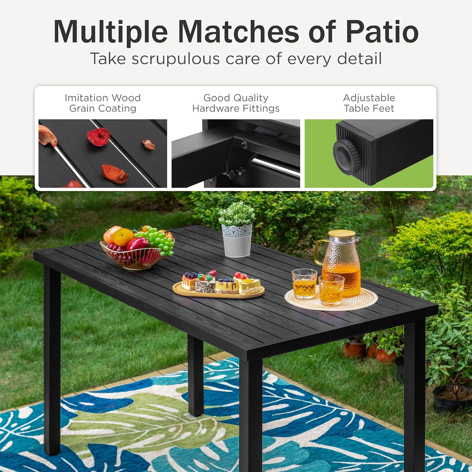 PHI VILLA Outdoor Bar Set 3 PCS Patio Bistro Table & Swivel Stools