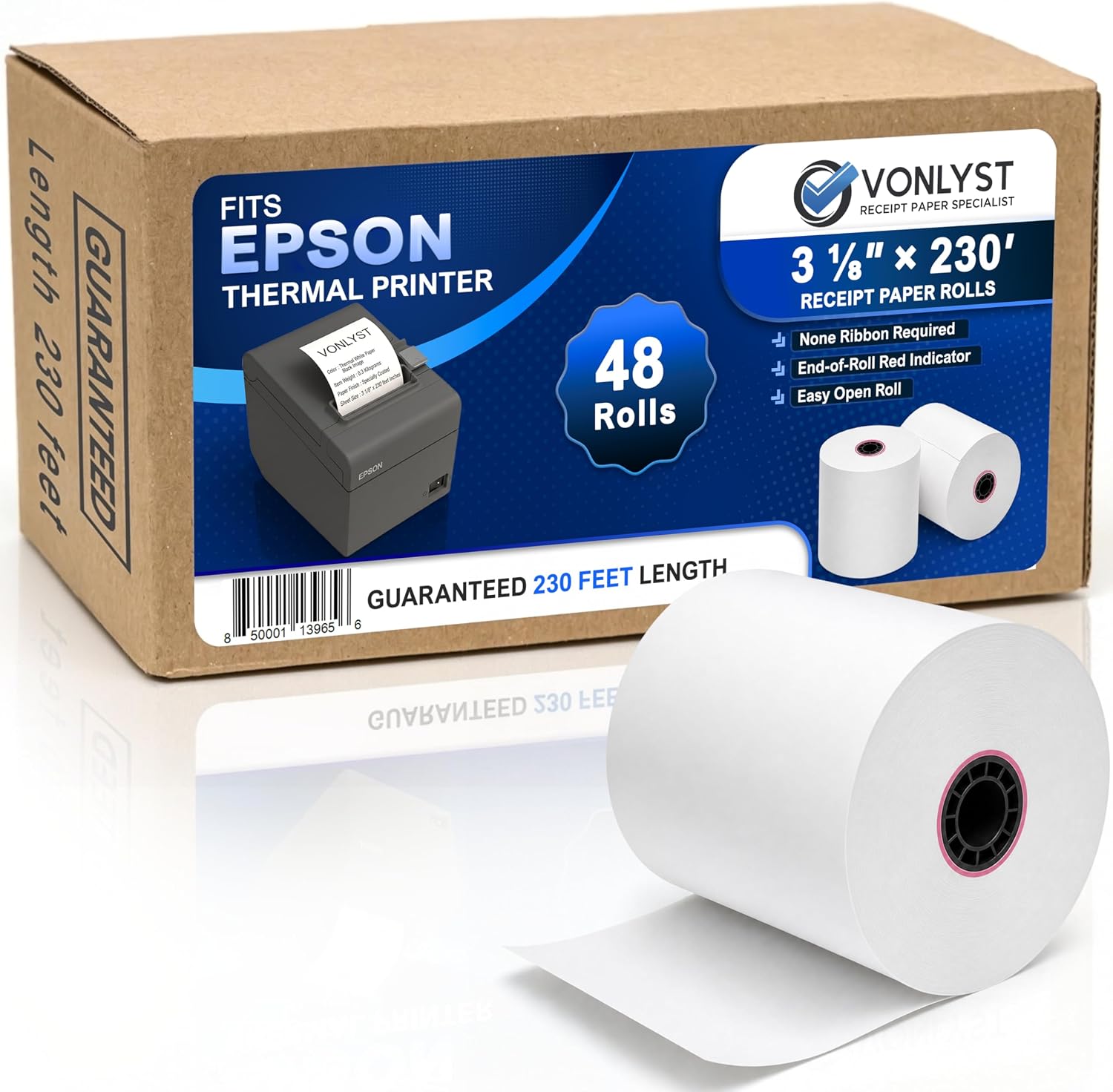 3 1/8 x 230 Thermal POS Rolls for Epson Printers, BPA Free Thermal Printing Compatible with TM-T88 TM-T70 TM-T80 TM-T85 TM-H6000 T90 Series