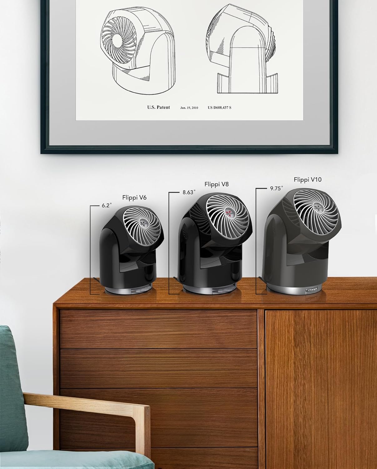 Vornado Flippi V6 Compact Air Circulator Fan, Quiet Portable Travel Fan for Desk or Bedroom, Adjustable Head, 2 Speeds, Bliss Blue