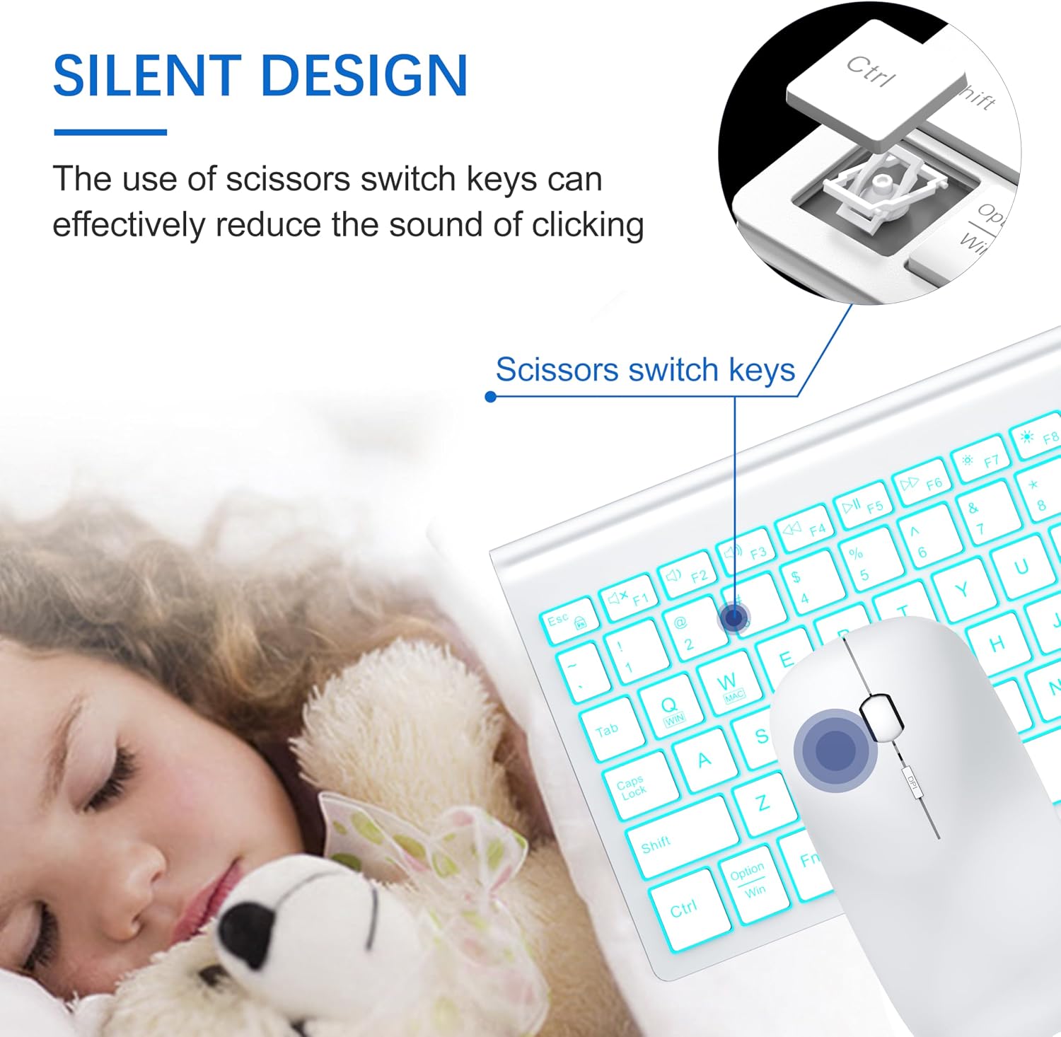Wireless Keyboard and Mouse Ultra Slim Combo, TopMate - White | 2.4G Silent Compact 2400DPI Mouse and Scissor Switch Keyboard Set with Cover, Batteries Included, for PC/Laptop/Windows/Mac