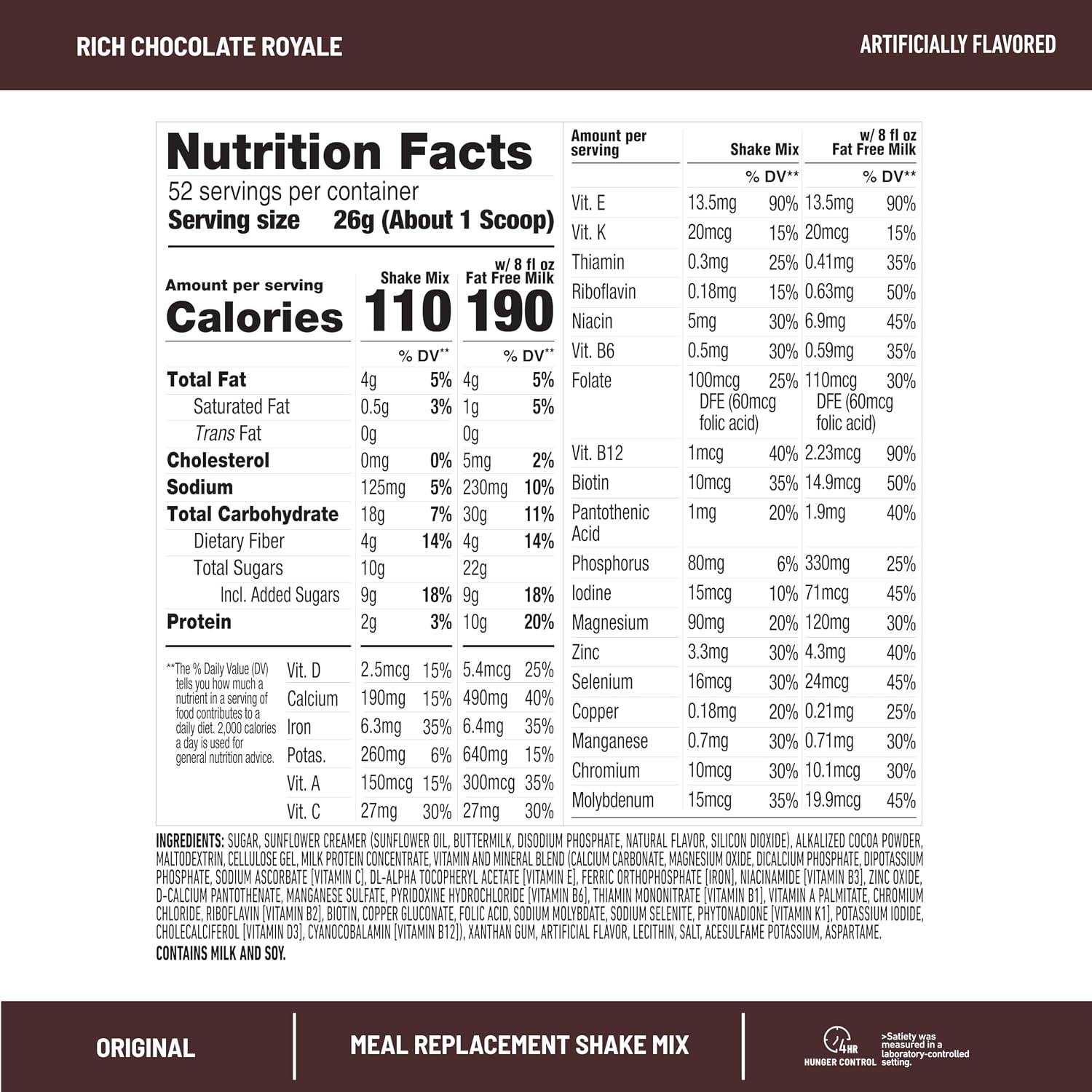 SlimFast Meal Replacement Powder, Original Rich Chocolate Royale, Weight Loss Shake Mix, 10g of Protein, 52 Servings (Packaging May Vary)