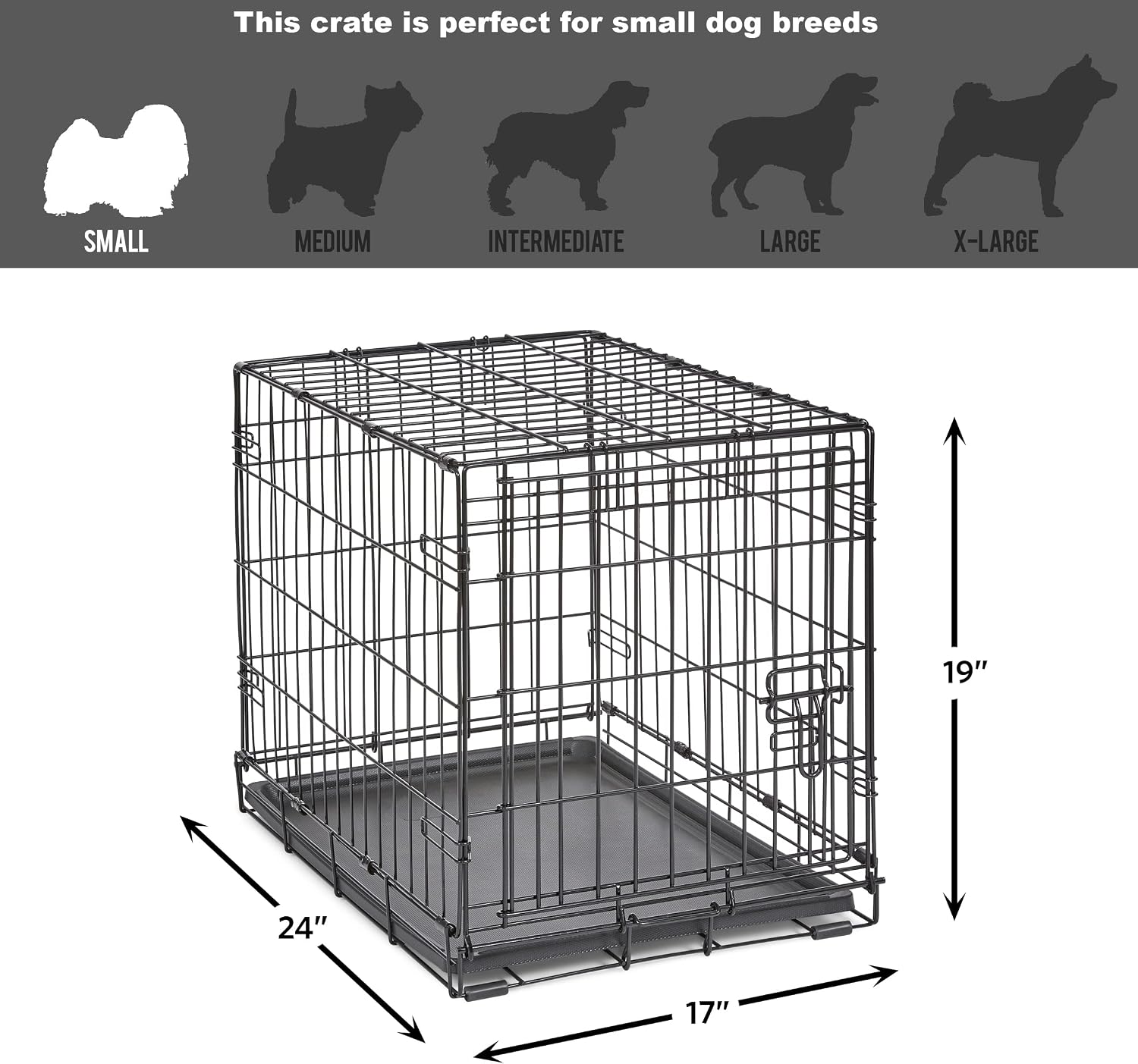 Midwest Homes for Pets 24-Inch New World Crate for Small Breeds, 12-20 lbs, Double Door Folding Dog Crate, Leak-Proof Tray & Secure Latches, Portable, Durable & Easy to Assemble