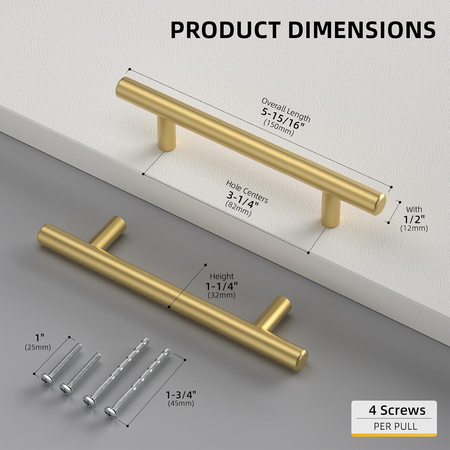 Goldenwarm 5 Pack 3 inch Gold Cabinet Handles Brushed Gold Cabinet Pulls | Gold Dresser Drawer Handles Stainless Steel Drawer Pulls for Kitchen Bathroom Bedroom, Easy to Install