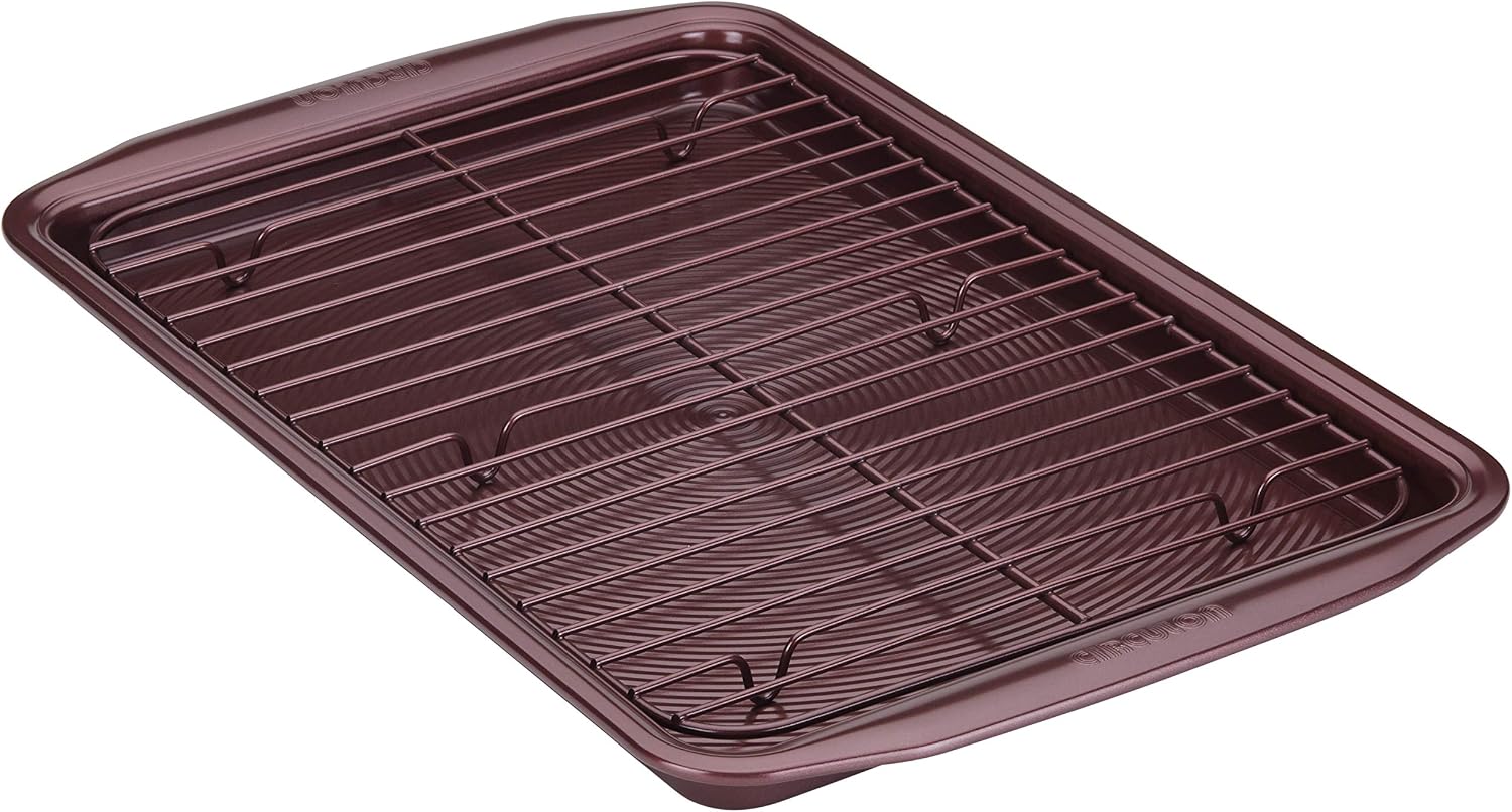 Circulon Nonstick Bakeware Set, Nonstick Cookie Sheet / Baking Sheet with Cooling Rack - 2 Piece, Merlot Red
