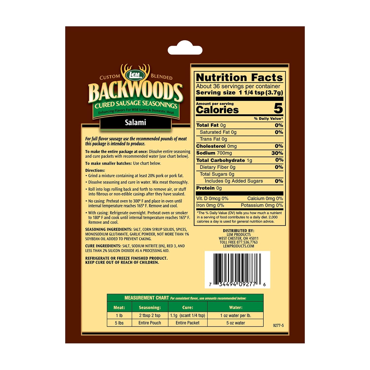 LEM Backwoods Cured Sausage Seasoning with Cure Packet, Jalapeno Summer Sausage