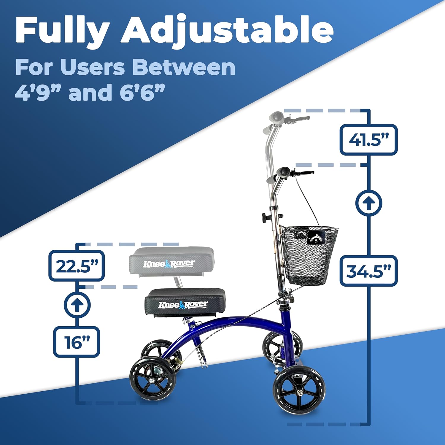 KneeRover Deluxe KneeCycle Steerable Knee Walker, Blue | Heavy Duty Knee Walker For Foot Surgery, Broken Ankle Foot Injuries, Leg Recovery Scooter