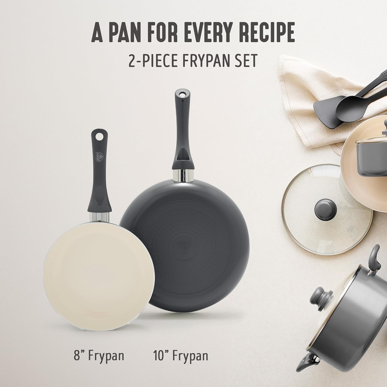 GreenLife 2 Piece (7” & 10”) Ceramic Nonstick Frying Pan Set, Turquoise | PFAS-Free Nonstick Coating, Family Skillet Set, Egg Pan, Omelet Pan, Stay-Cool Handles, Dishwasher & Oven Safe up to 350F