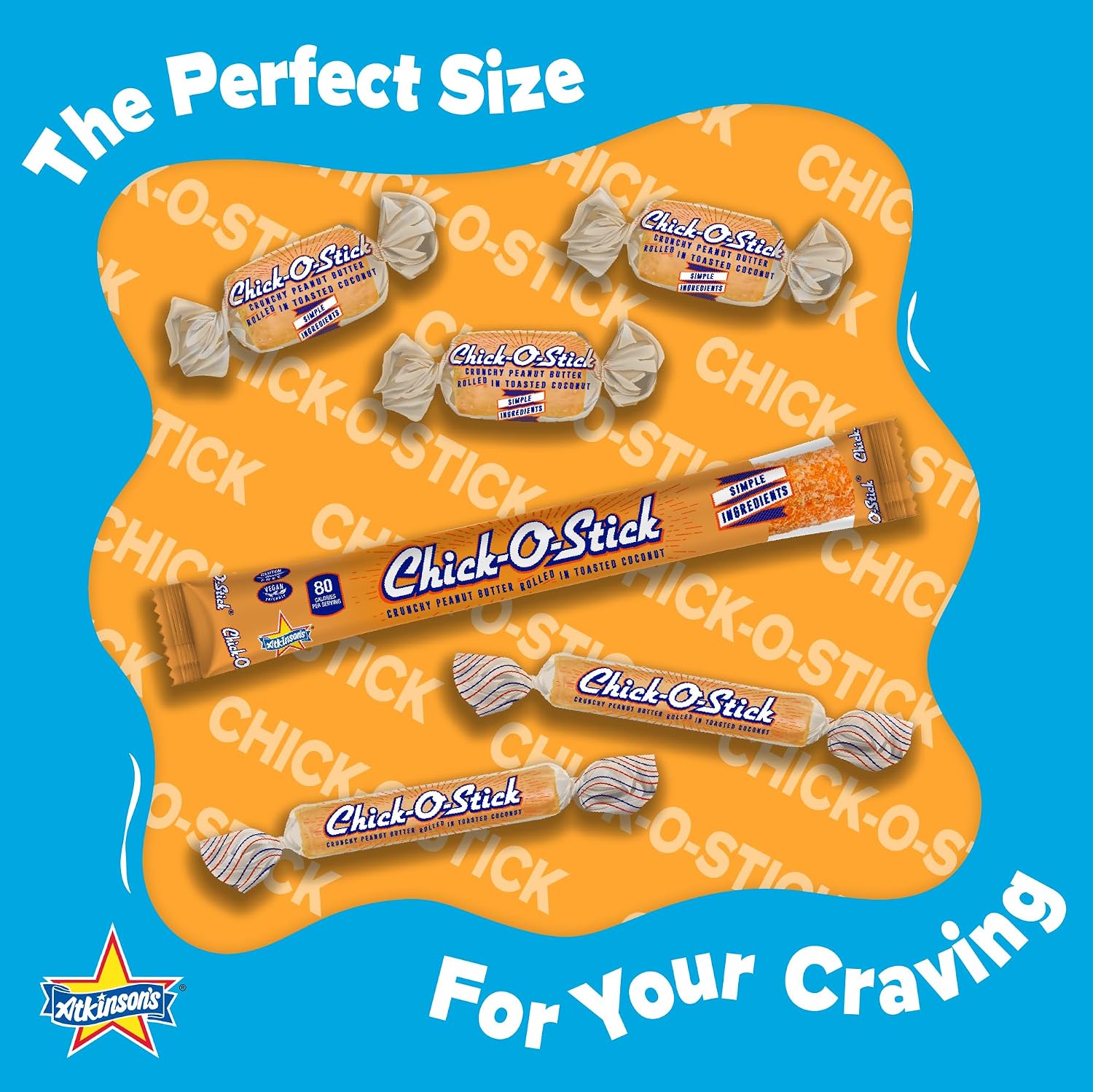 Atkinson's Chick-O-Stick - Crunchy Peanut Butter Rolled in Toasted Coconut - Gluten Free, Kosher, Vegan