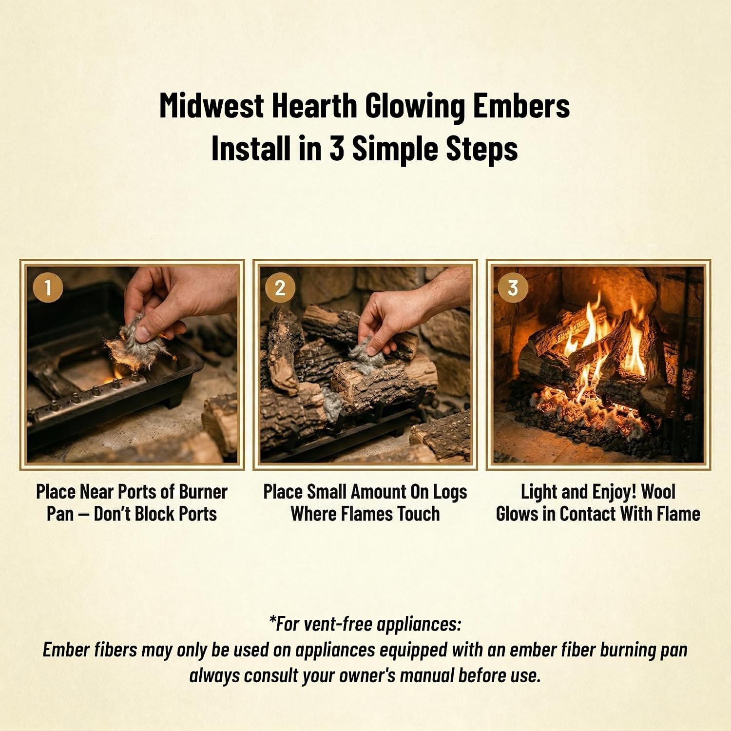 Midwest Hearth Glowing Embers for Gas Logs – 6 oz | Rock Wool and Vermiculite Blend | Enhanced Ember Effect | Vented and Unvented Compatible