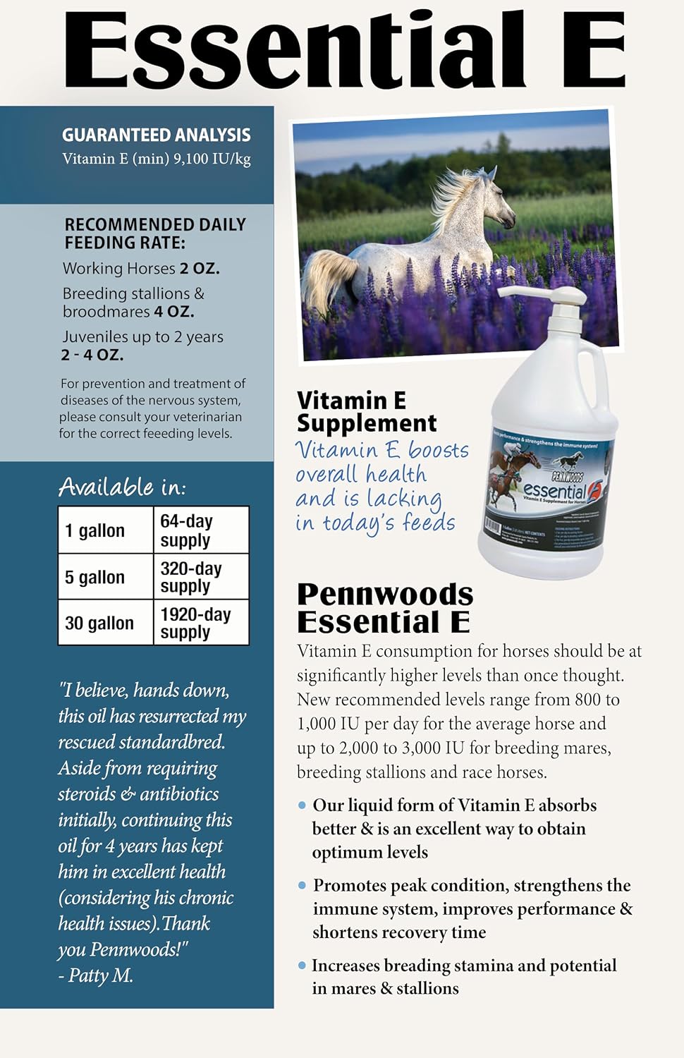 Essential E: Equine Vitamin E Horse Supplement, 1 Gallon | Supports Horse Health, Athletic Performance, Muscle Recovery, Equine Daily Nutrition