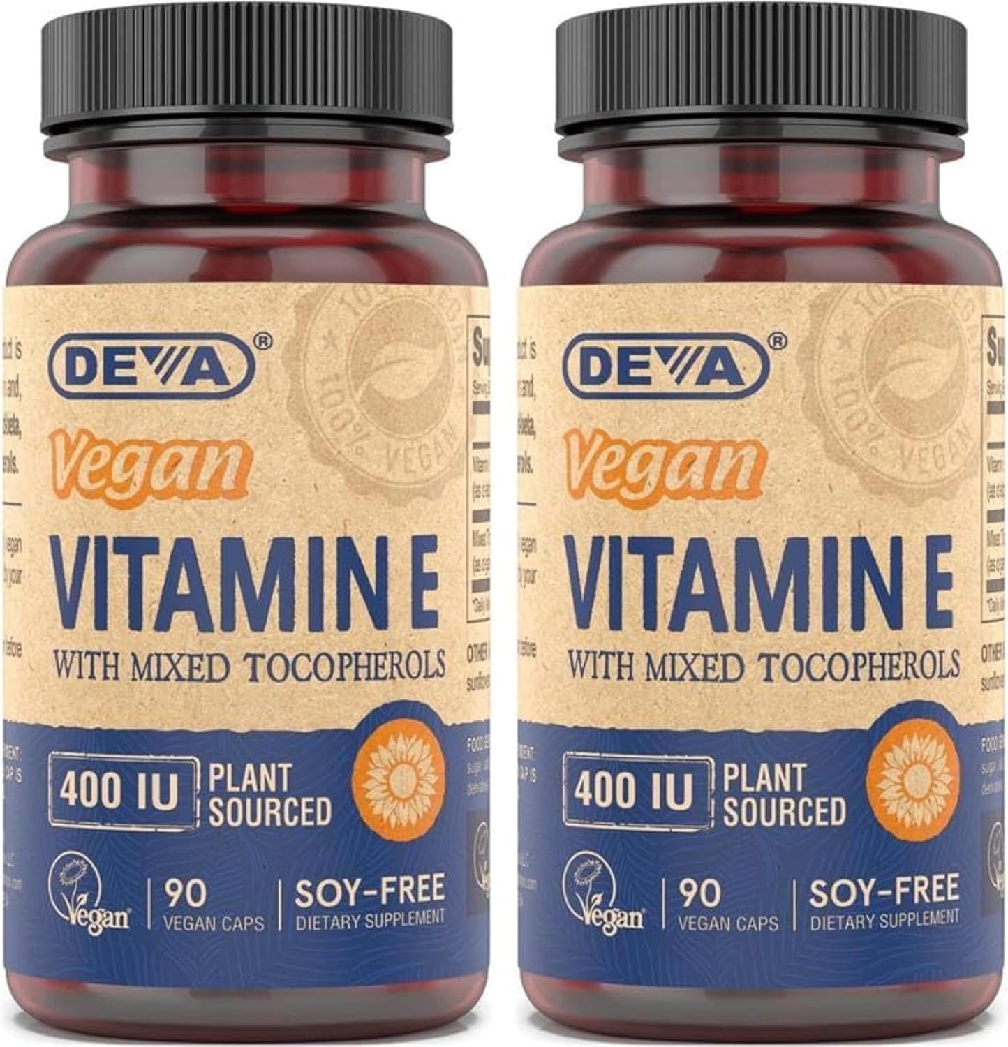 DEVA Vegan Vitamins Natural Vitamin E 400IU with Mixed Tocopherols, Supports Immune System & Skin Nutrition, Natural Antioxidant & Gluten Free, Dairy Free, Non-GMO, 90 Capsules