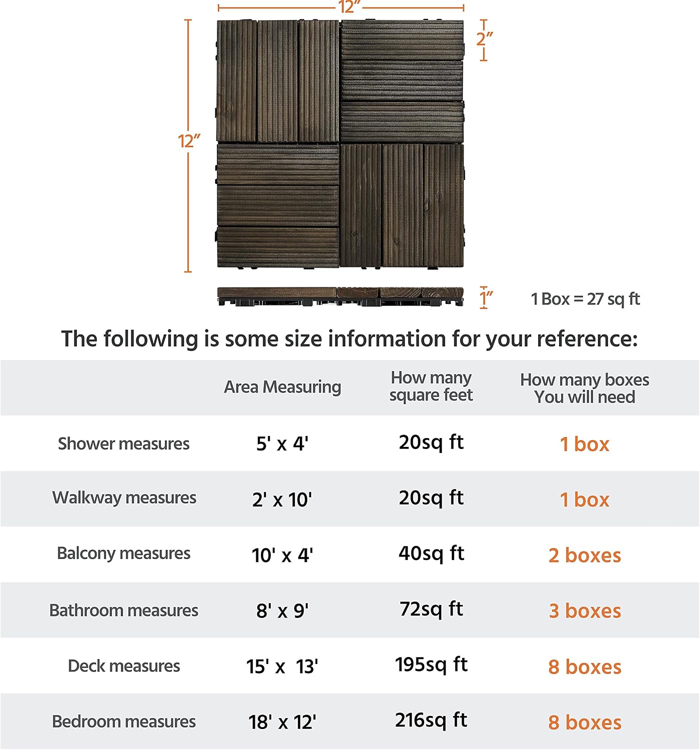 Topeakmart 27PCS Interlocking Deck Tiles 12x12 Patio Flooring, Brown