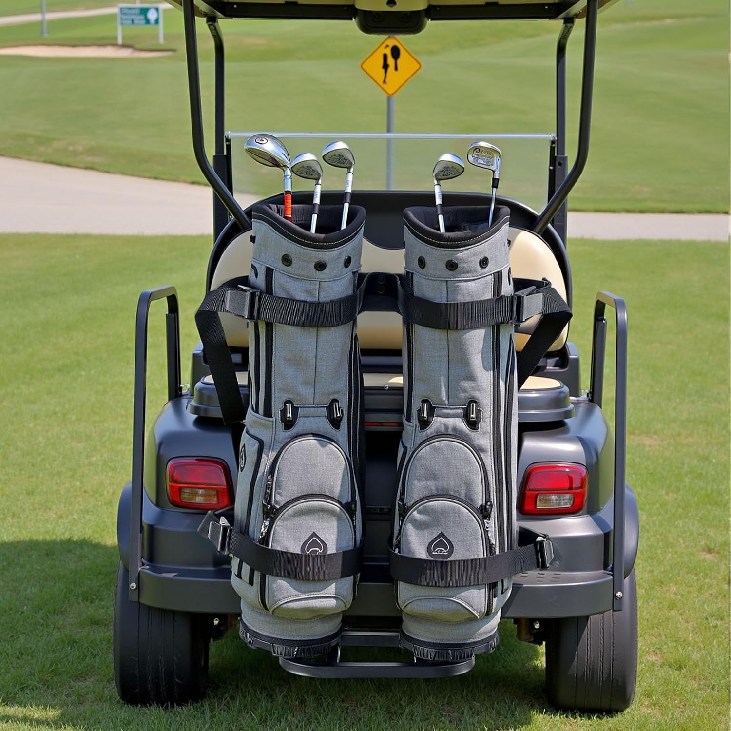 VEVOR Golf Cart Bag Holder, Compatible with Yamaha, EZGO, Club Car Rear Seat Grab Bar, Most Golf Carts, Space-Saving Carbon Steel Bag Holder Bracket