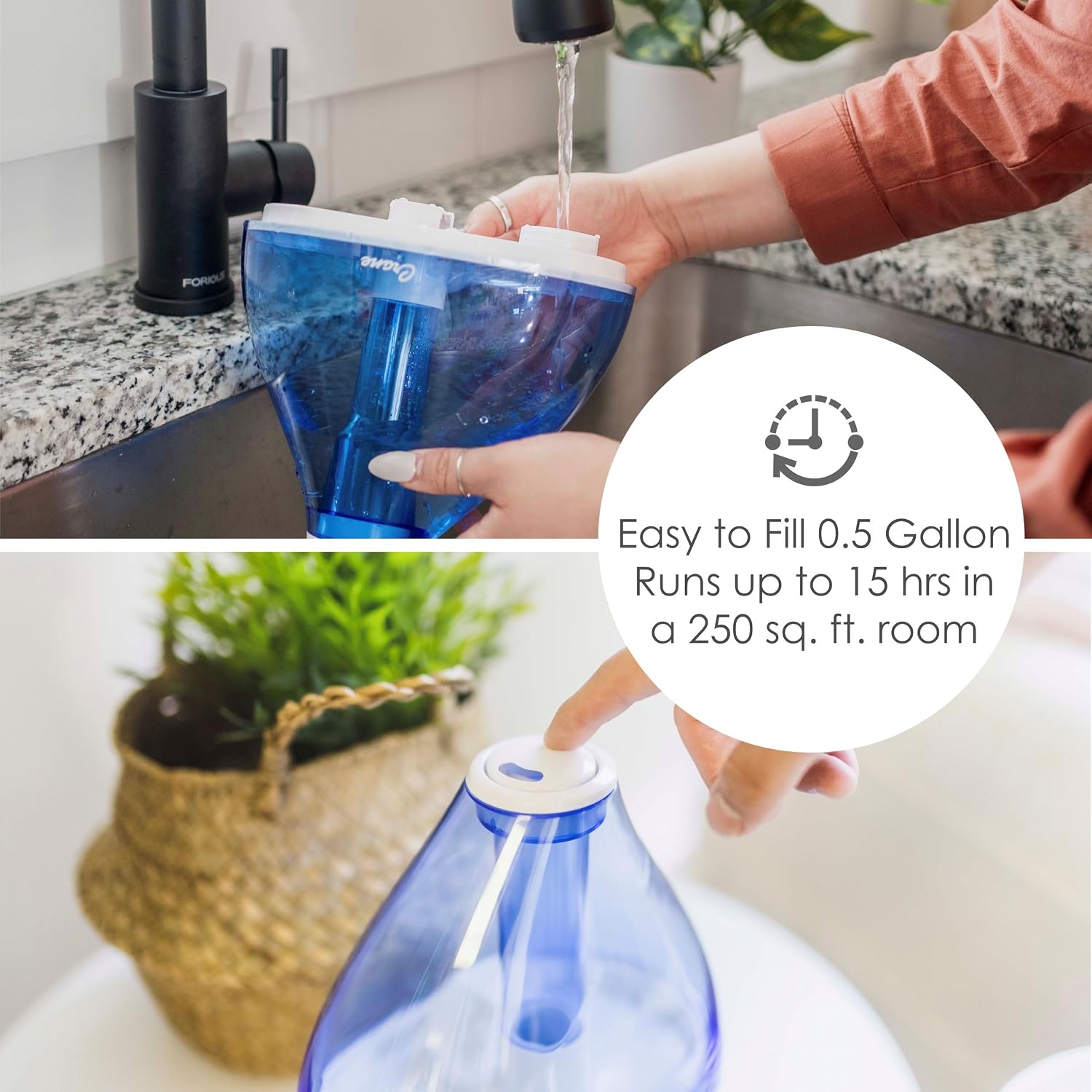 Crane Personal Ultrasonic Cool Mist Travel Humidifier and Vaporizer for Congestion Relief, 360° Adjustable Nozzle, Filter-Free .75 Liter Tank, Blue/White, Office Humidifier