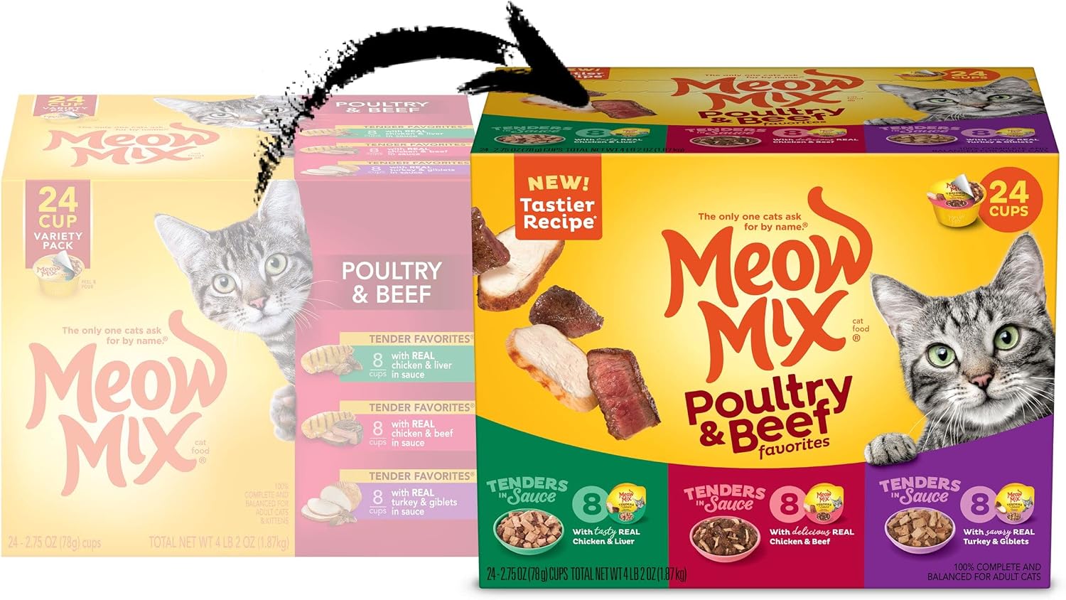 Meow Mix Tenders in Sauce, Wet Cat Food with Tuna & Whole Shrimp, 12 Cups
