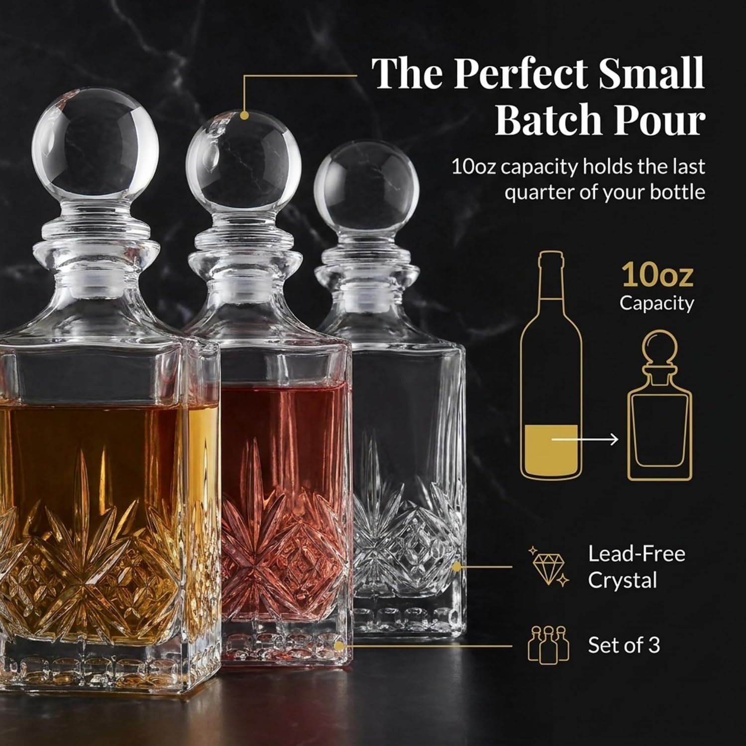 Godinger Mini Whiskey Decanter Barware Set - Dublin Crystal Collection for Liquor Whisky Vodka or Wine - 10oz, set of 3