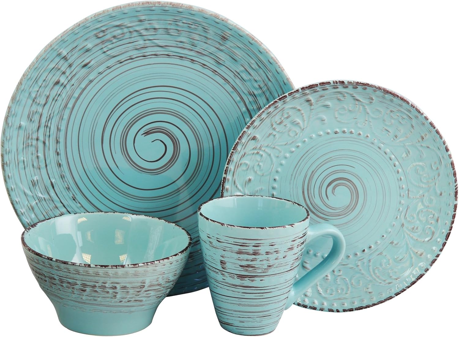 Elama Malibu Waves 16Piece Dinnerware Set In Turquoise