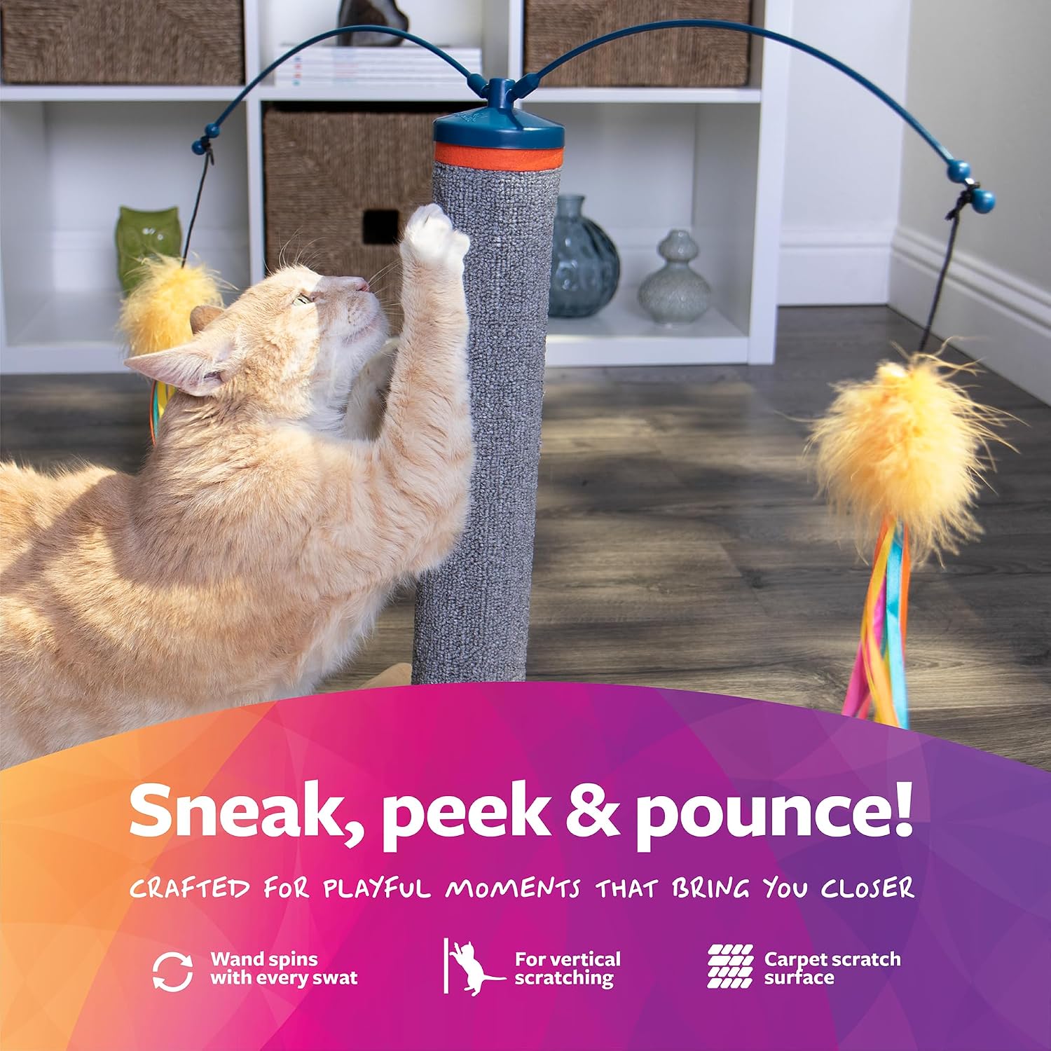 SmartyKat Scratch 'N Spin Carpet Cat Scratching Post with Spinning Wand Toys - Gray, One Size
