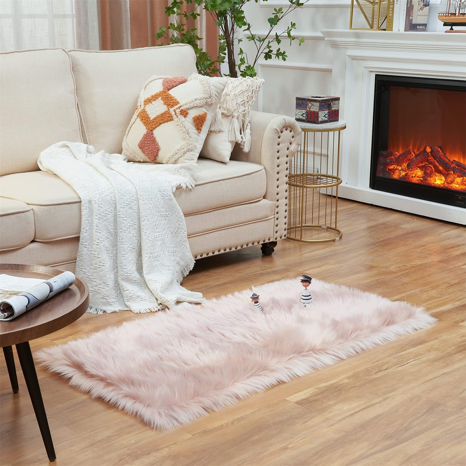 EasyJoy Ultra Soft Fluffy Shaggy Area Rug Faux Fur Rug Chair Cover Seat Pad Fuzzy Area Rug for Bedroom Floor Sofa Living Room (2 x 6 ft Sheepskin