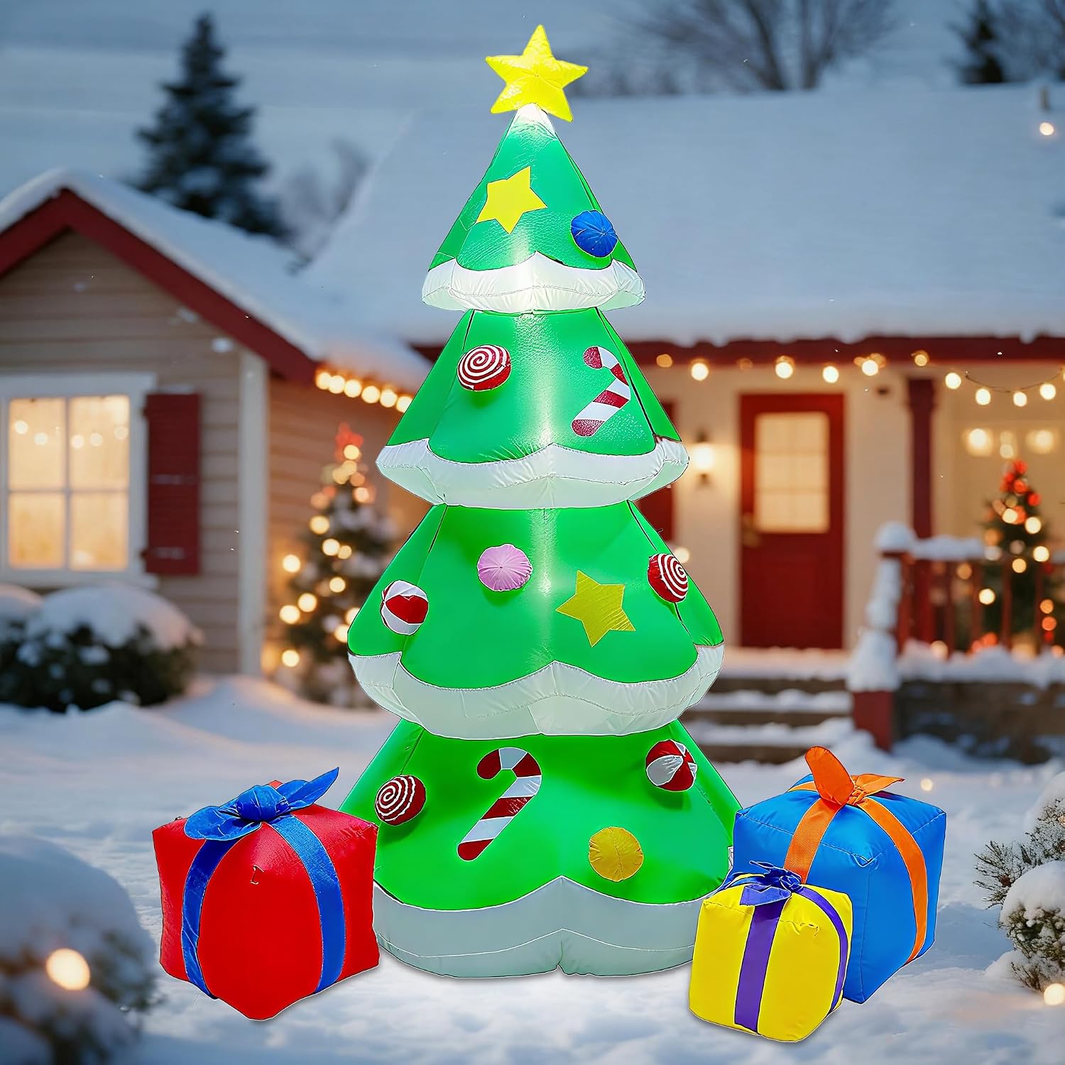 DR.DUDU 7 FT Christmas Tree Inflatable Outdoor Decorations with Led Lights