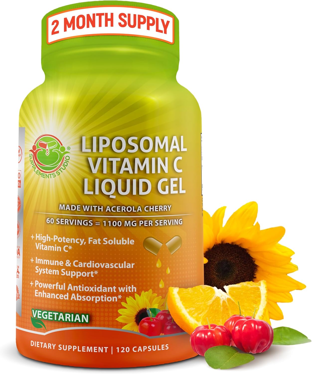 Liposomal Vitamin C Supplement 1500mg with Organic Acerola & Camu Camu