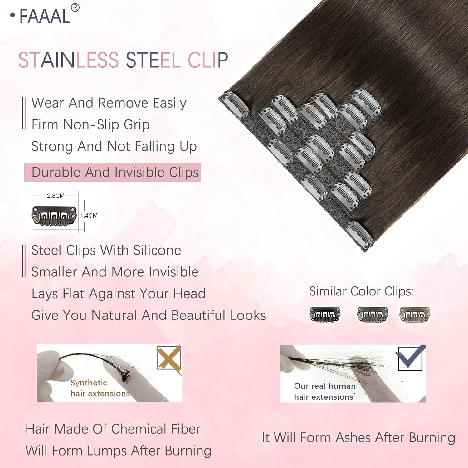 22" Clip in Human Hair Extensions Full Head 200g 10 Pieces 22 Clips Light Brown Double Weft Brazilian Real Remy Hair Extensions Thick Straight (22"