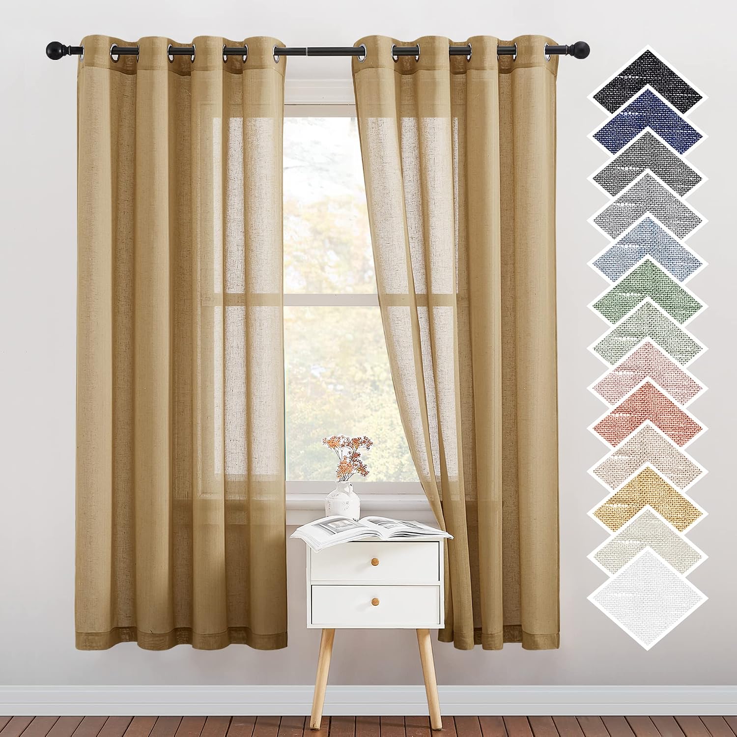 NICETOWN Linen Curtains Semi Sheer Bedroom Window Curtains