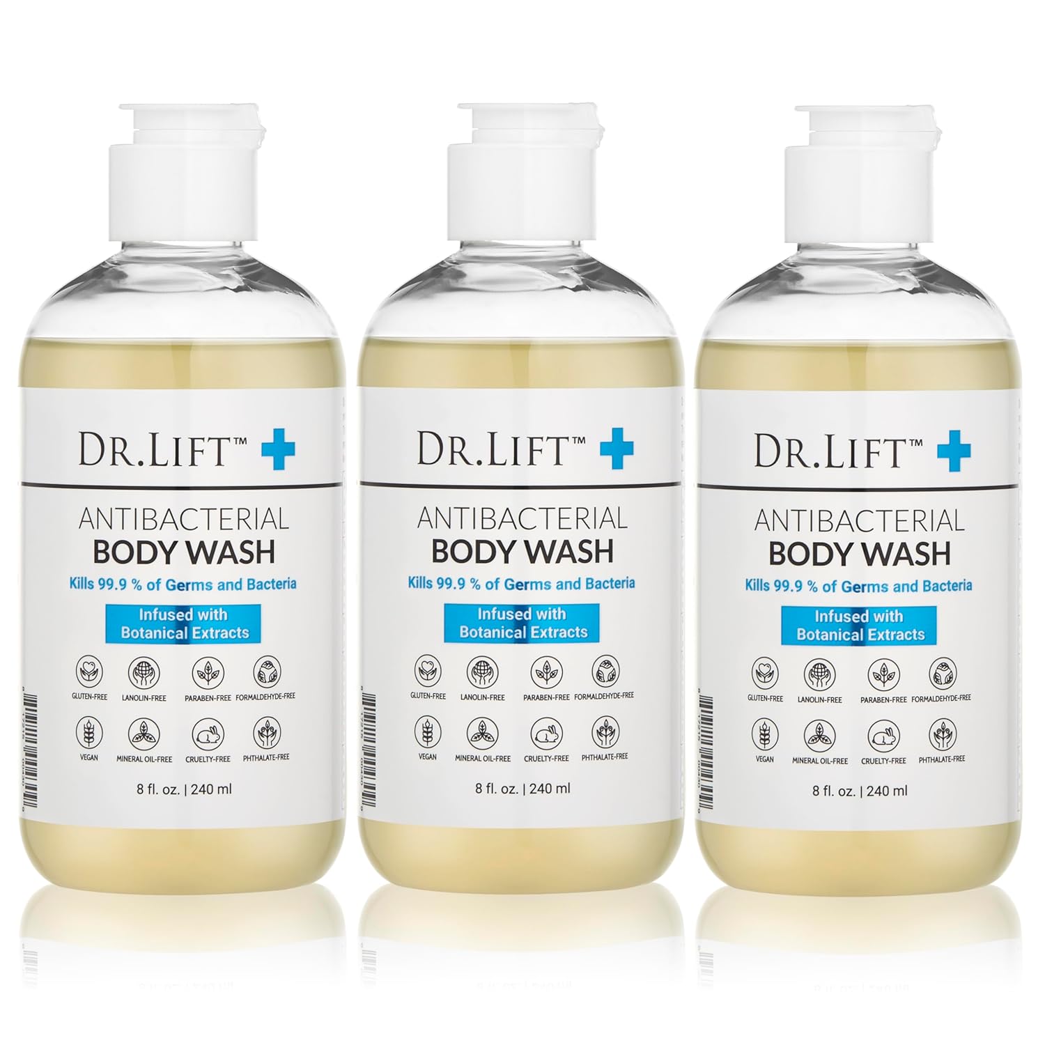 Dr. Lift Antibacterial Body Wash, Lemon, Spirulina, Vegan, 8 Fl Oz