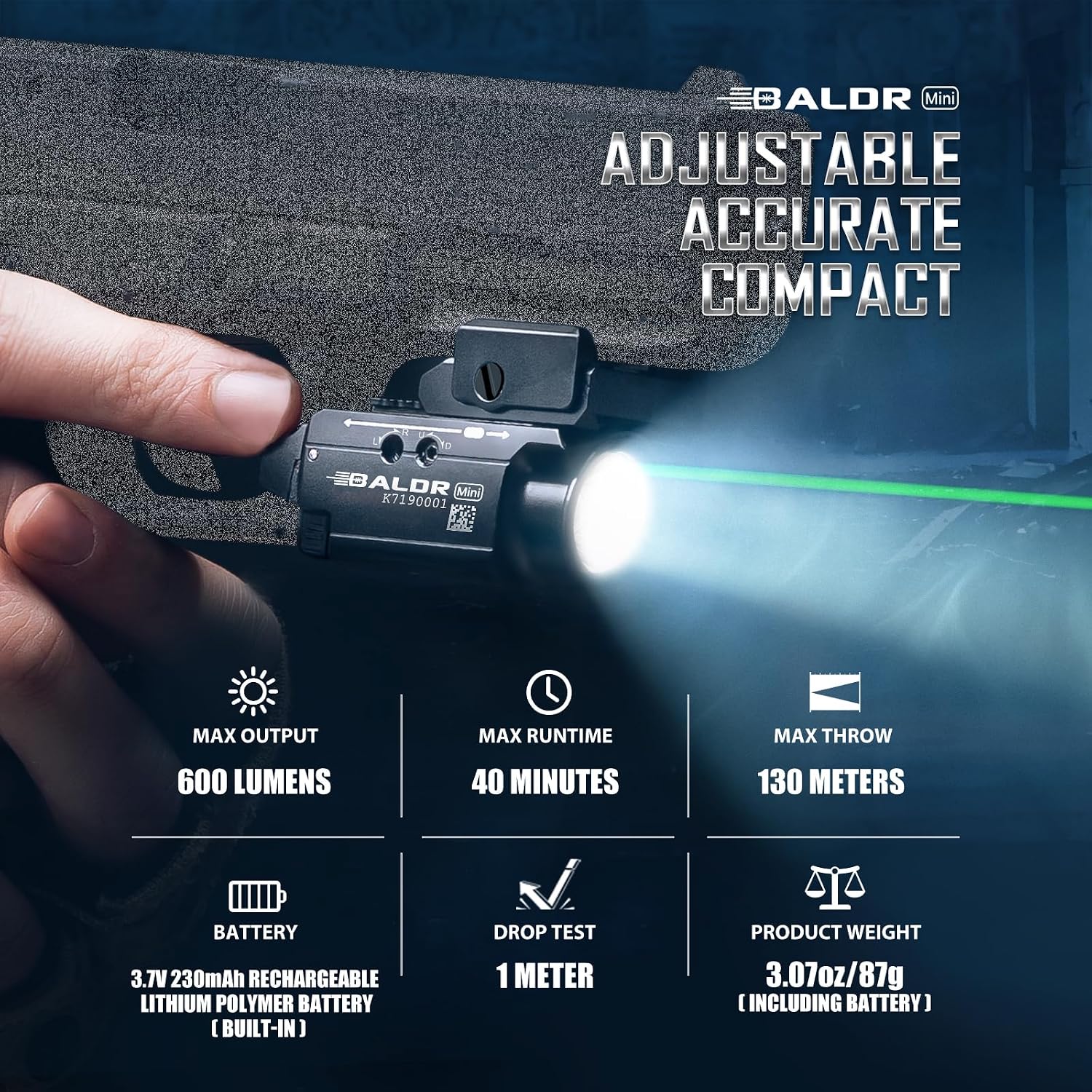 OLIGHT Baldr Mini 600 Lumens Compact Weaponlight with Green Beam