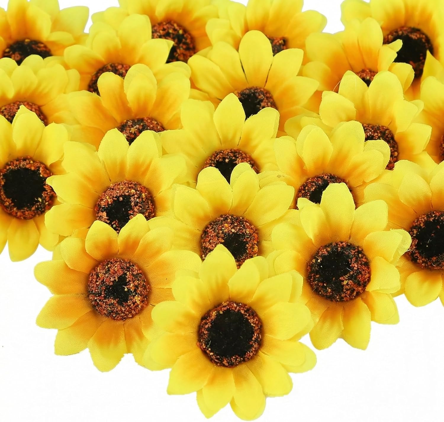 25PCS Fake Sunflowers Heads, 2.8" Artificial Silk Flowers | DIY Crafts Wedding Home Decor, Birthday Party Floral Supplies, Bright Yellow Blooms